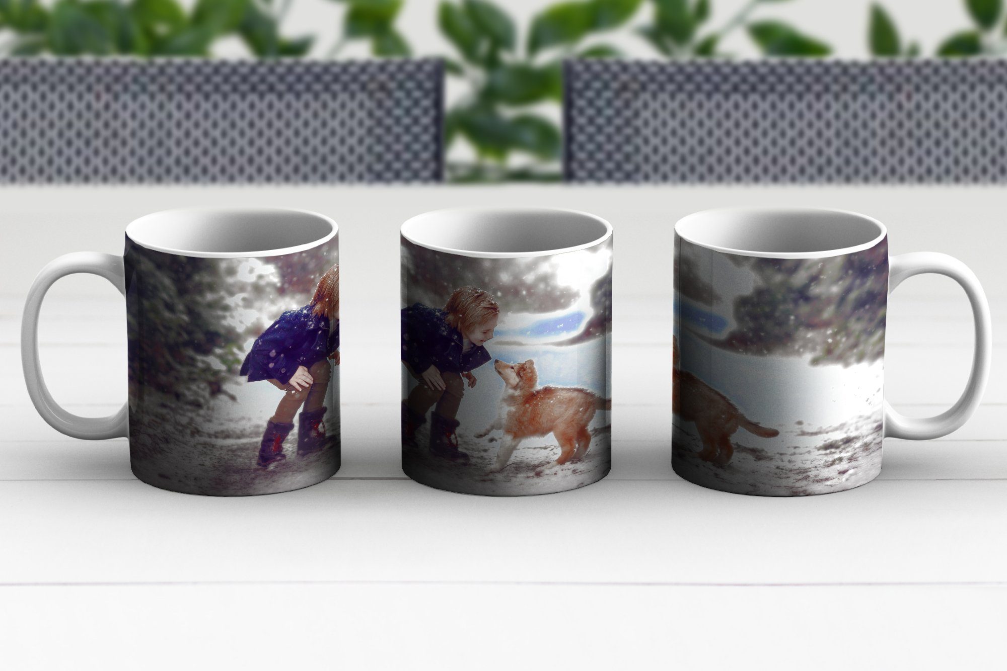 Teetasse, Kind Keramik, Schnee, - Tasse Geschenk Hund Becher, Teetasse, - MuchoWow Kaffeetassen,