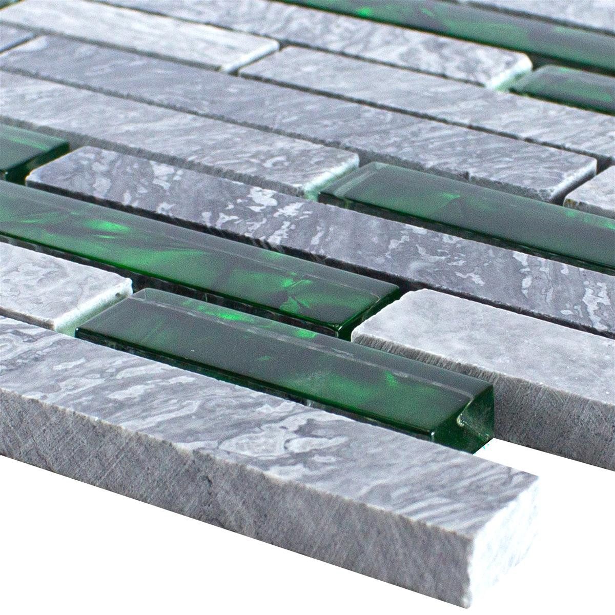Mosafil Mosaikfliesen Glas Naturstein Mosaik Fliesen Sinop Brick, Naturstein-Glas-Marmor 30.000x29.000, grau-grün, Verlegefertig auf ein Netz geklebt - Wasserfest