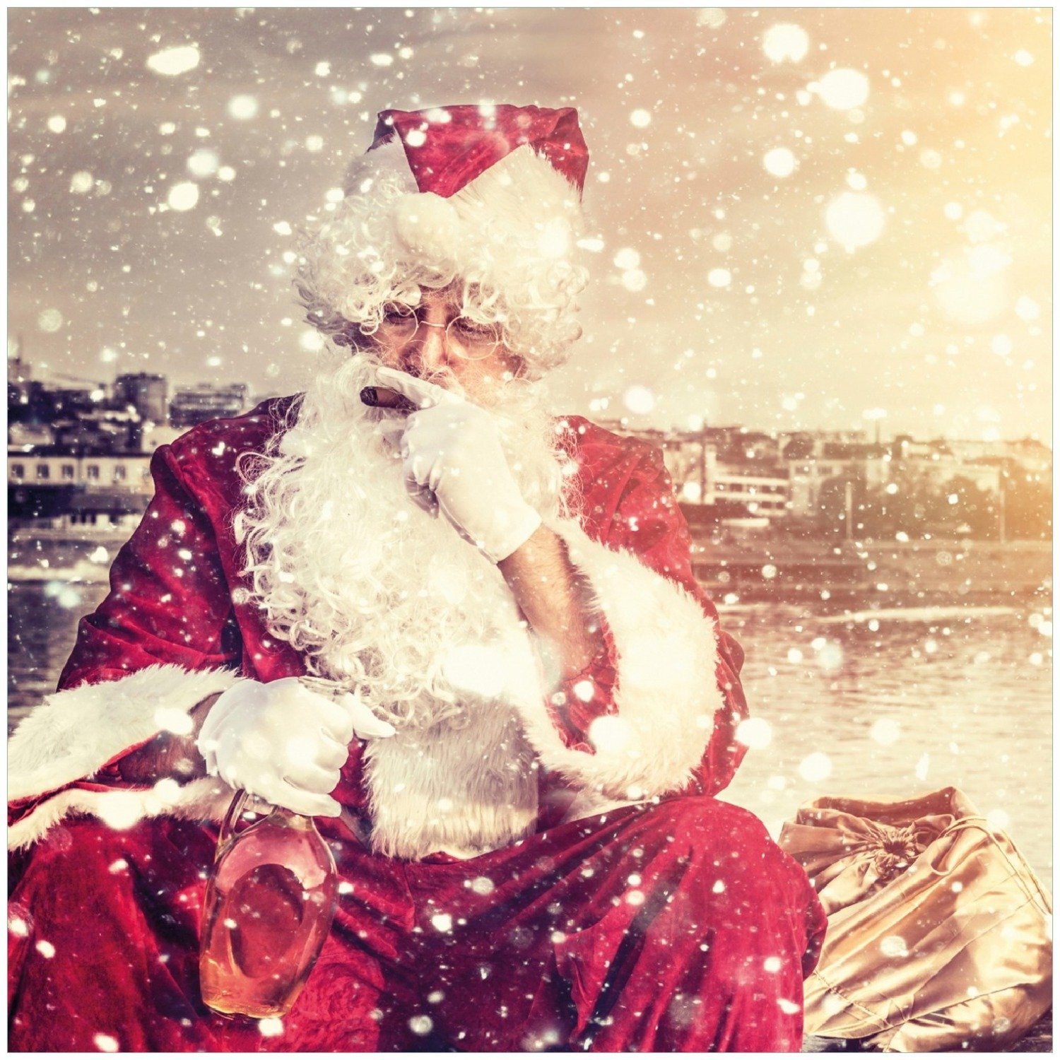 Wallario Memoboard Christmas-Party - Weihnachtsmann mit Schnaps und Zigarre