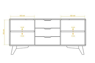 Natur24 Sideboard Kommode Gerg Wildeiche massiv 134x40x63cm mit 2 Türen und 3 Schubladen