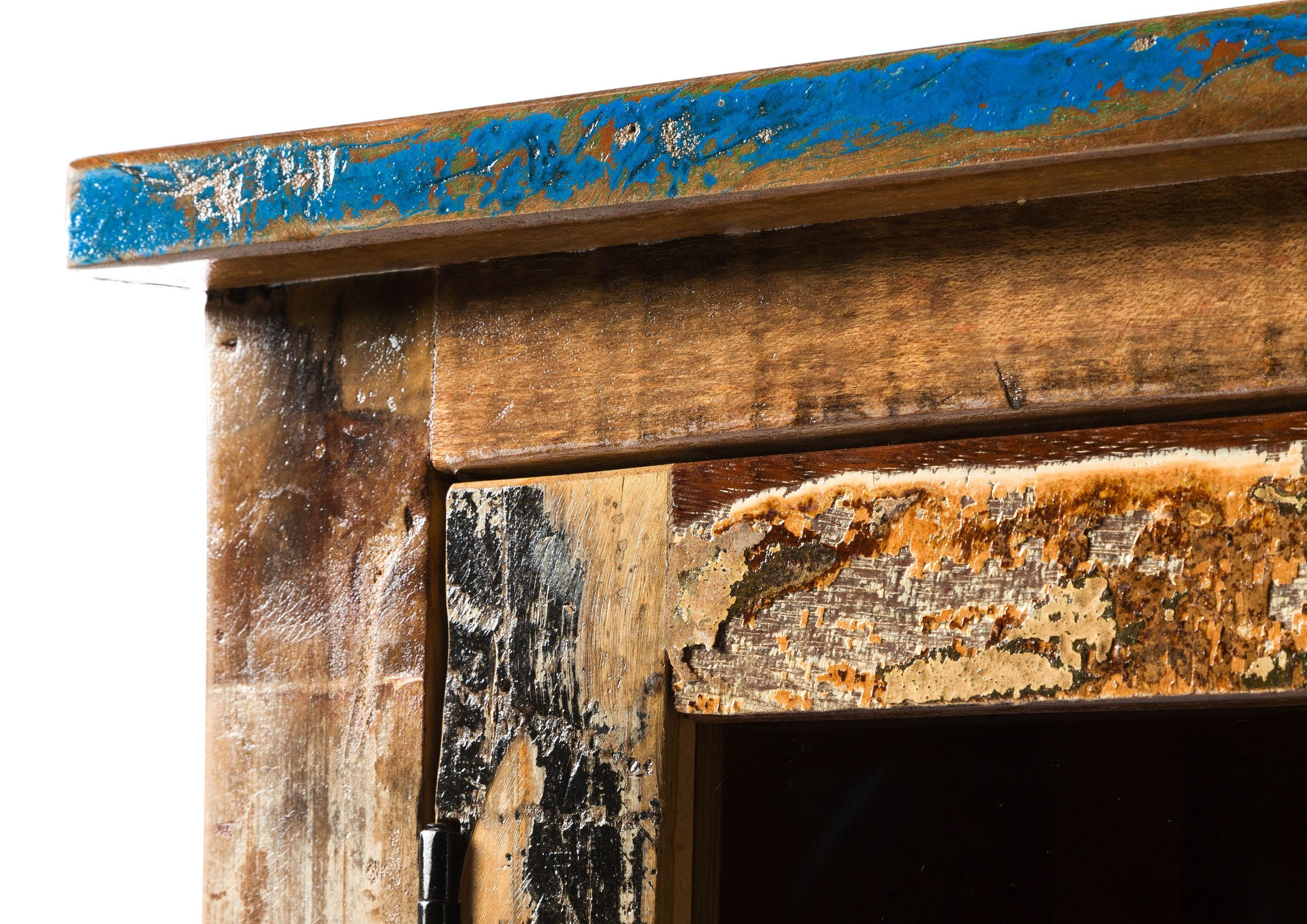 Massivmoebel24 Highboard NATURE OF SPIRIT (Massivholz), Highboard Altholz 95x40x150 mehrfarbig lackiert NATURE OF SPIRIT #140