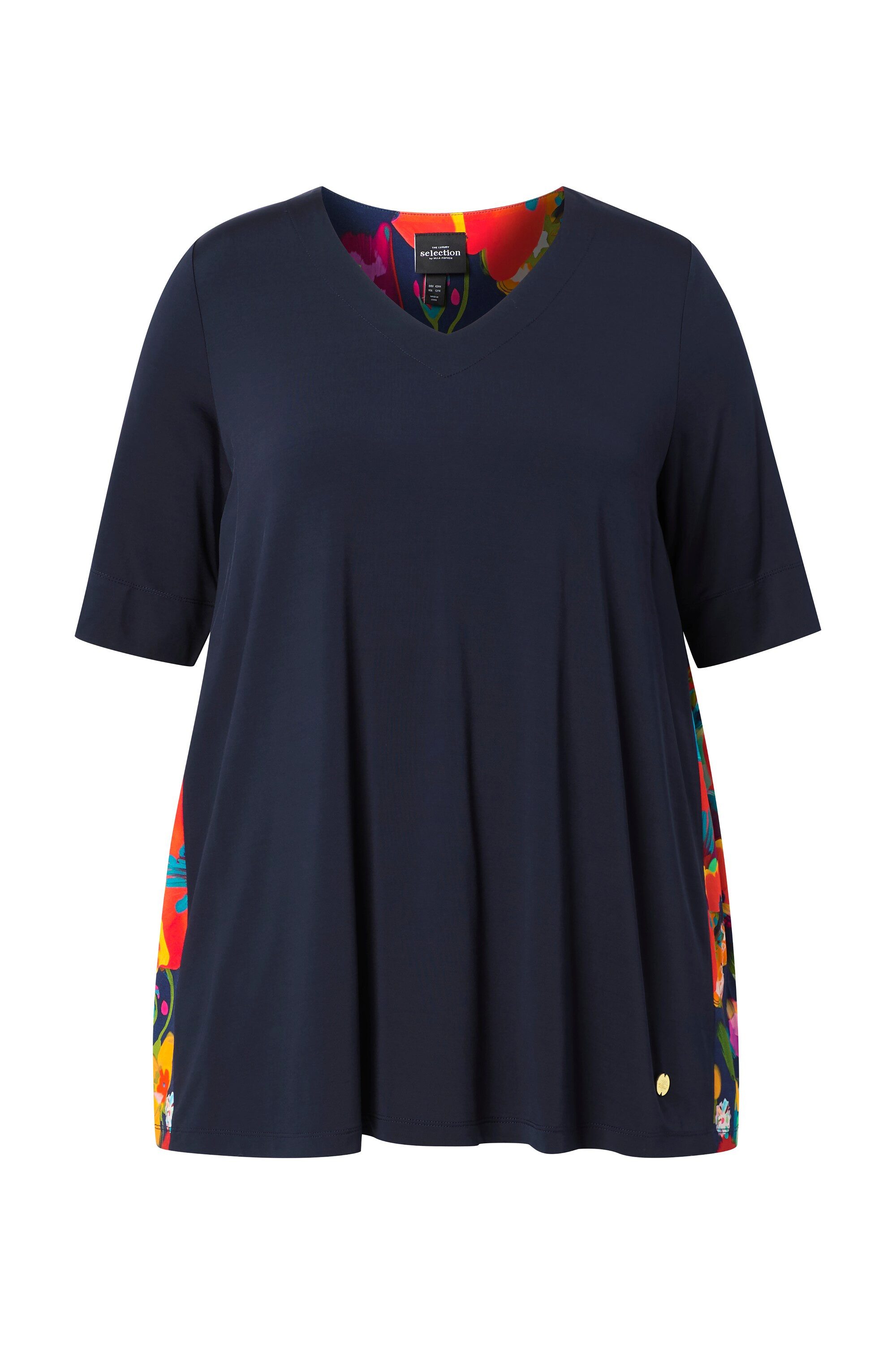 T-Shirt Slinky-Shirt Godetfalte A-Linie V-Ausschnitt