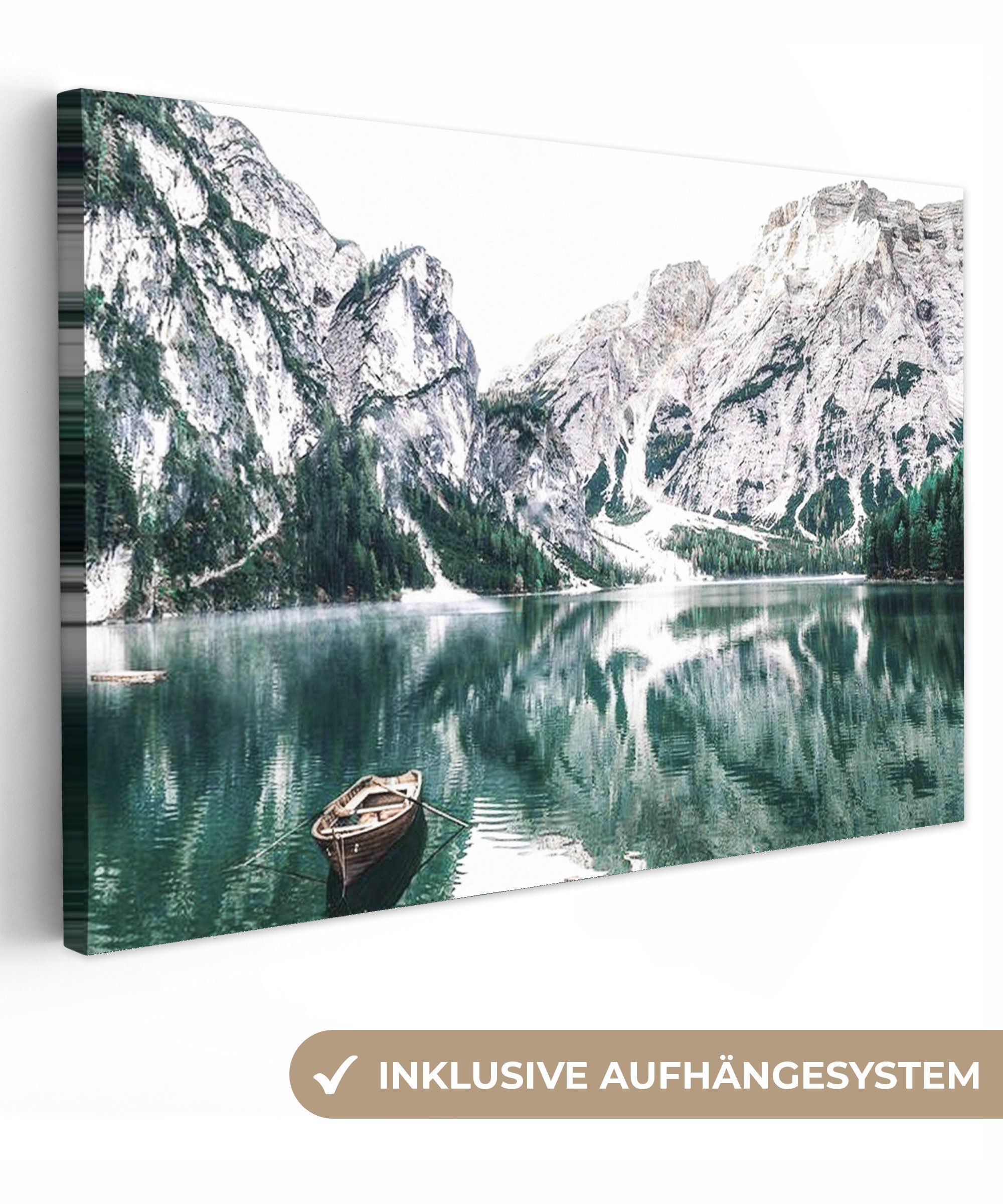 OneMillionCanvasses® Leinwandbild Berge - Schnee - Winter - Boote - See - N günstig online kaufen