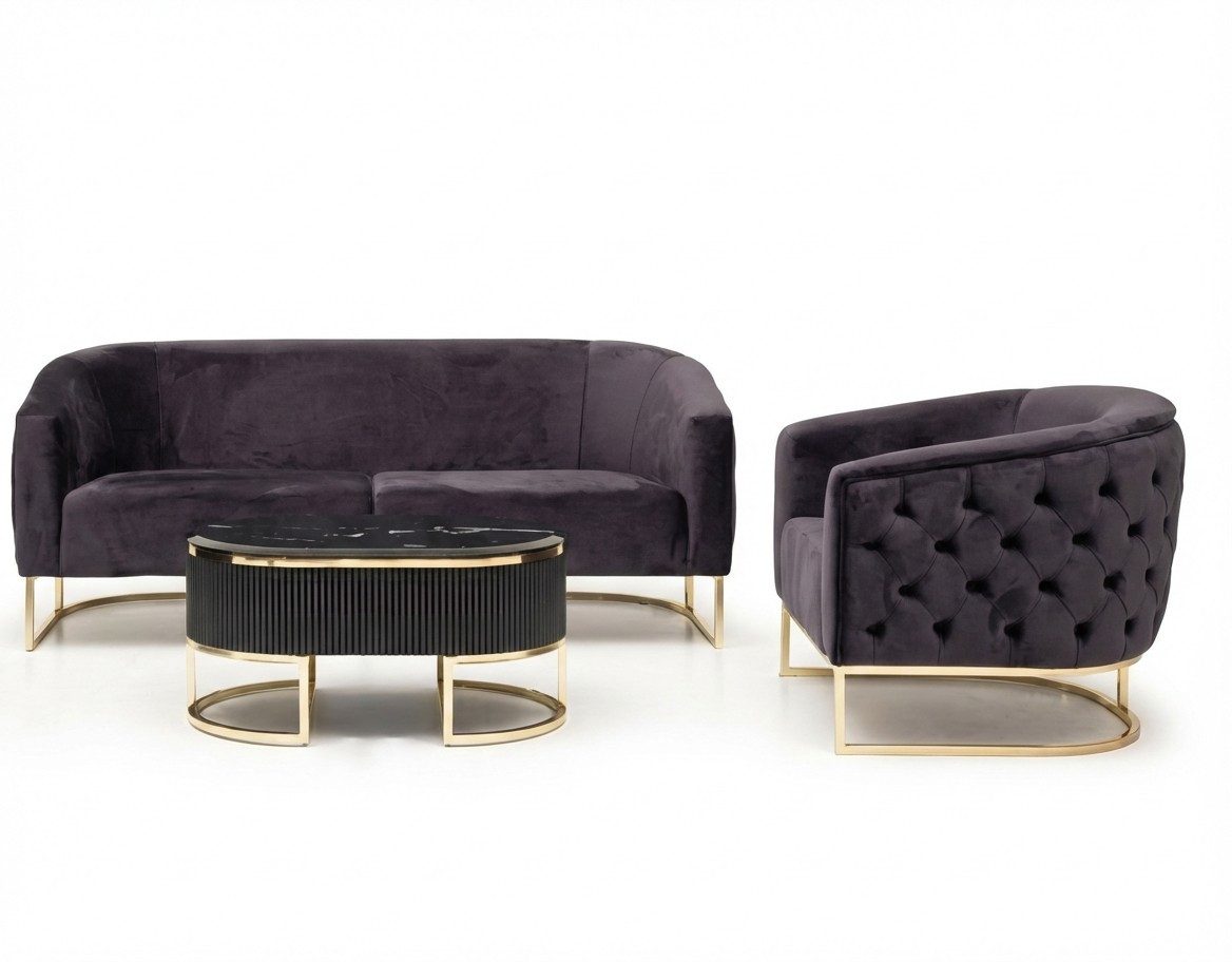 JVmoebel 3-Sitzer Luxus 3tlg Sofagarnitur Schwarz Textil 3+1+1 Relax Couch Set, 3 Teile, Made in Europe