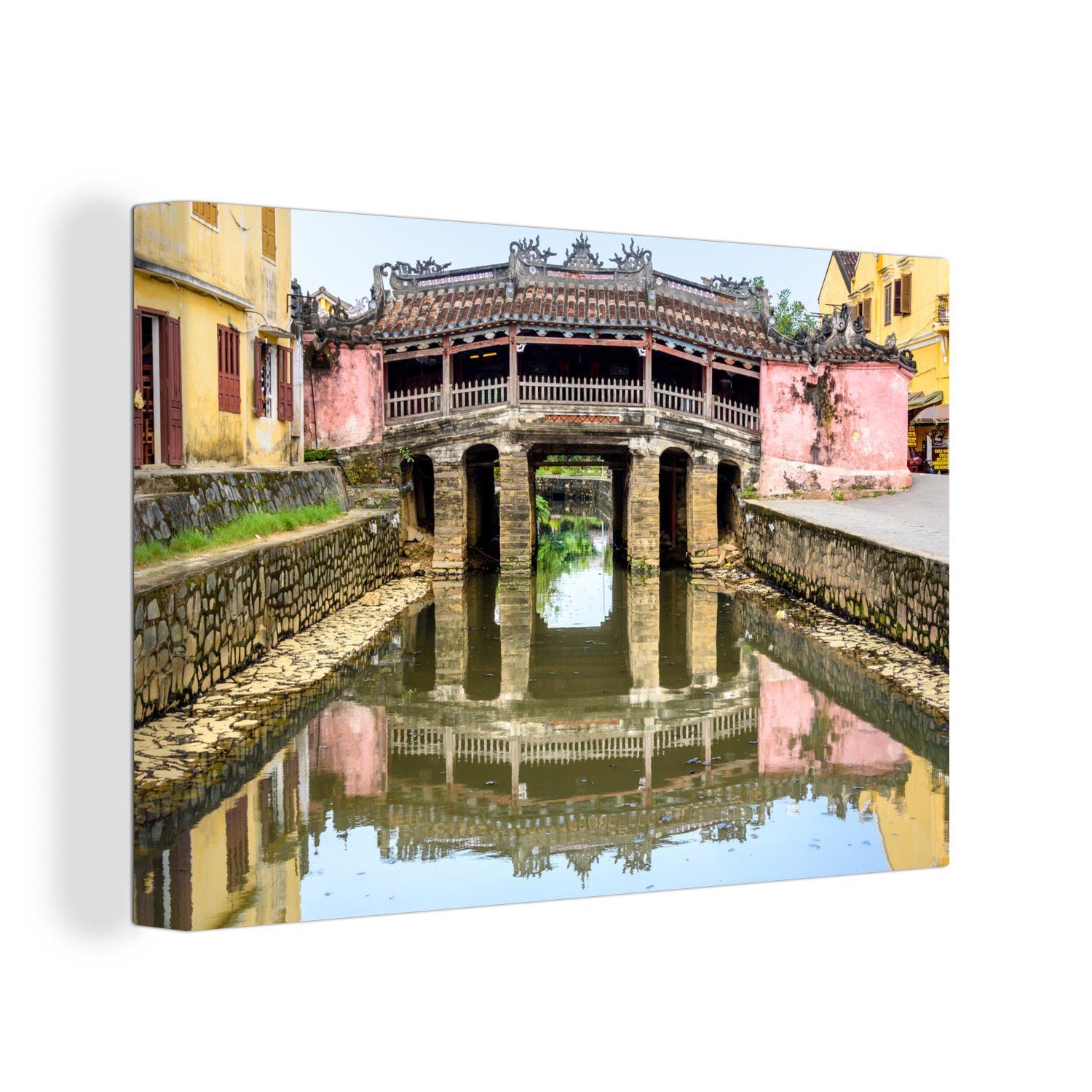 OneMillionCanvasses® Leinwandbild Die überdachte Brücke in Hoi An Vietnam, (1 St), Wandbild Leinwandbilder, Aufhängefertig, Wanddeko, 30x20 cm