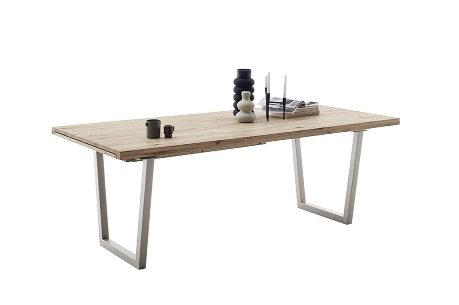freiraum Kulissen-Esstisch BROOKLYN, in Bianco geölt / Edelstahl - 300x73x100 (BxHxT)