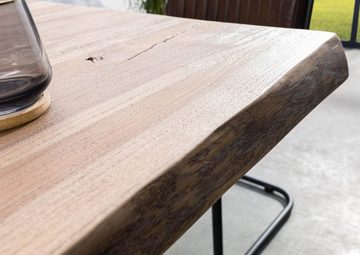 Massivmoebel24 Baumkantentisch FREEFORM (160x90x77 Sheesham, Baumkantentisch Esstisch aus Holz massiv Massivholz Küchentisch), Echte Baumkante, Natürliche Risse und Unebenheiten