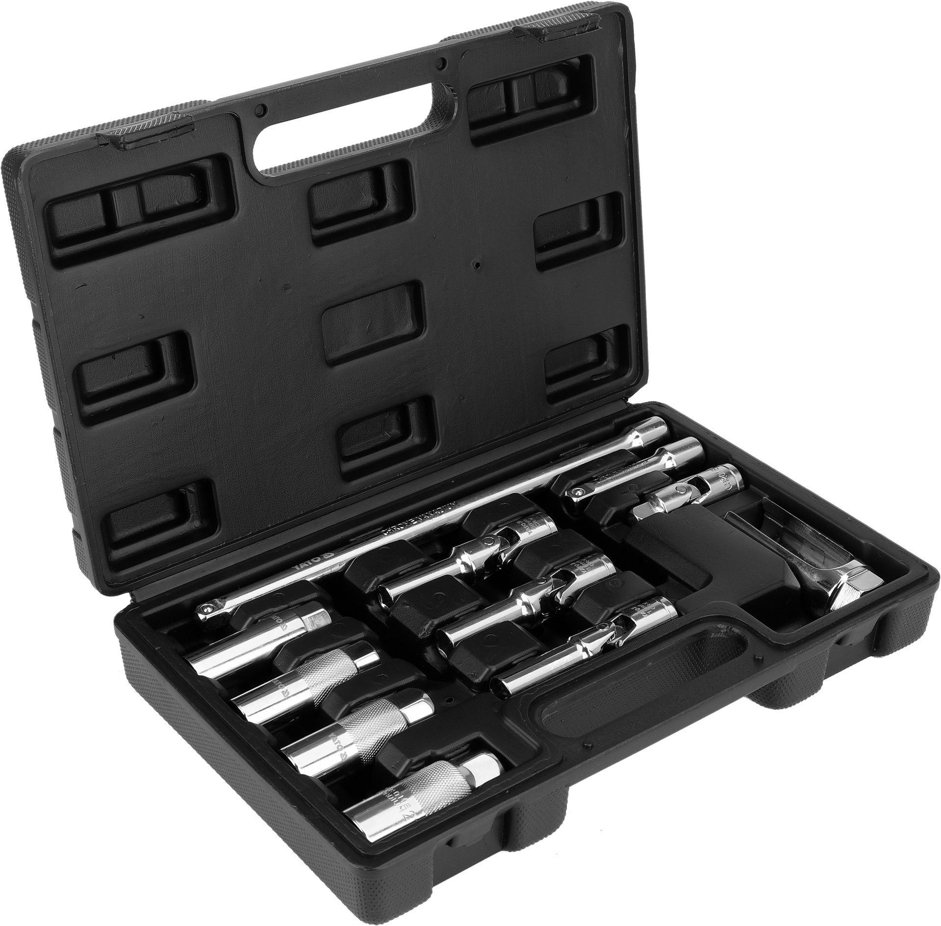 Yato Zündkerzenschlüssel Glühkerzen, Zündkerzen, Lambdasonden Stecknuss SET 3/8", 8 - 22mm