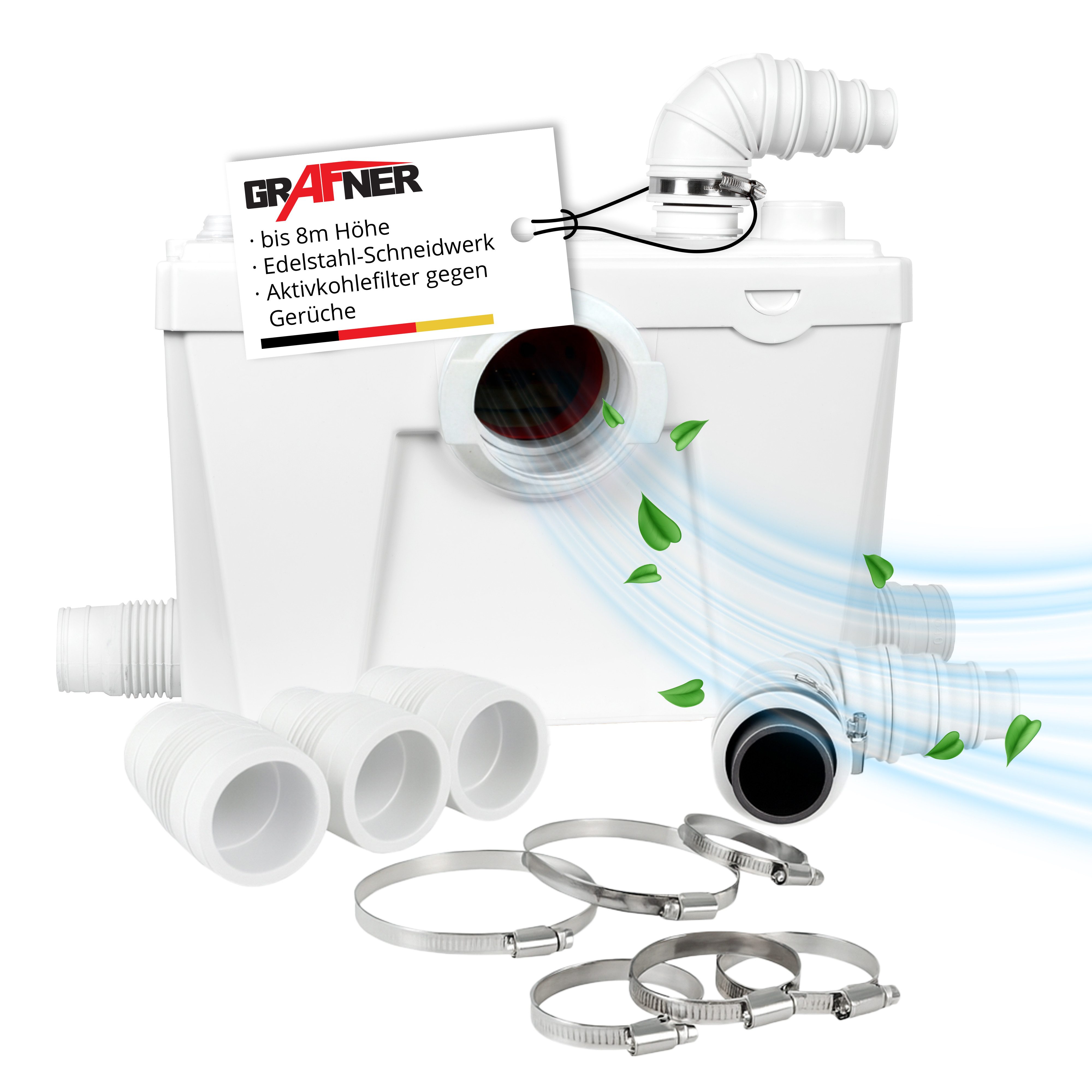 Grafner Hebeanlage WC Hebeanlage mit Schneidwerk 500W 110L/min, 110L/min Fördermenge