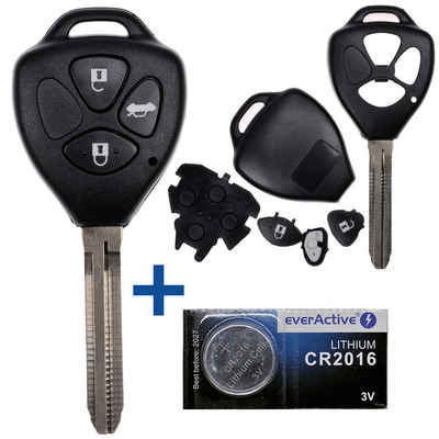 mt-key Auto Funk Schlüssel Gehäuse 3 Tasten + 1x Rohling + passende CR2016 Knopfzelle, CR2016 (3 V), für Toyota Auris E15 Hilux RAV4 III Yaris IQ Funk Fernbedienung