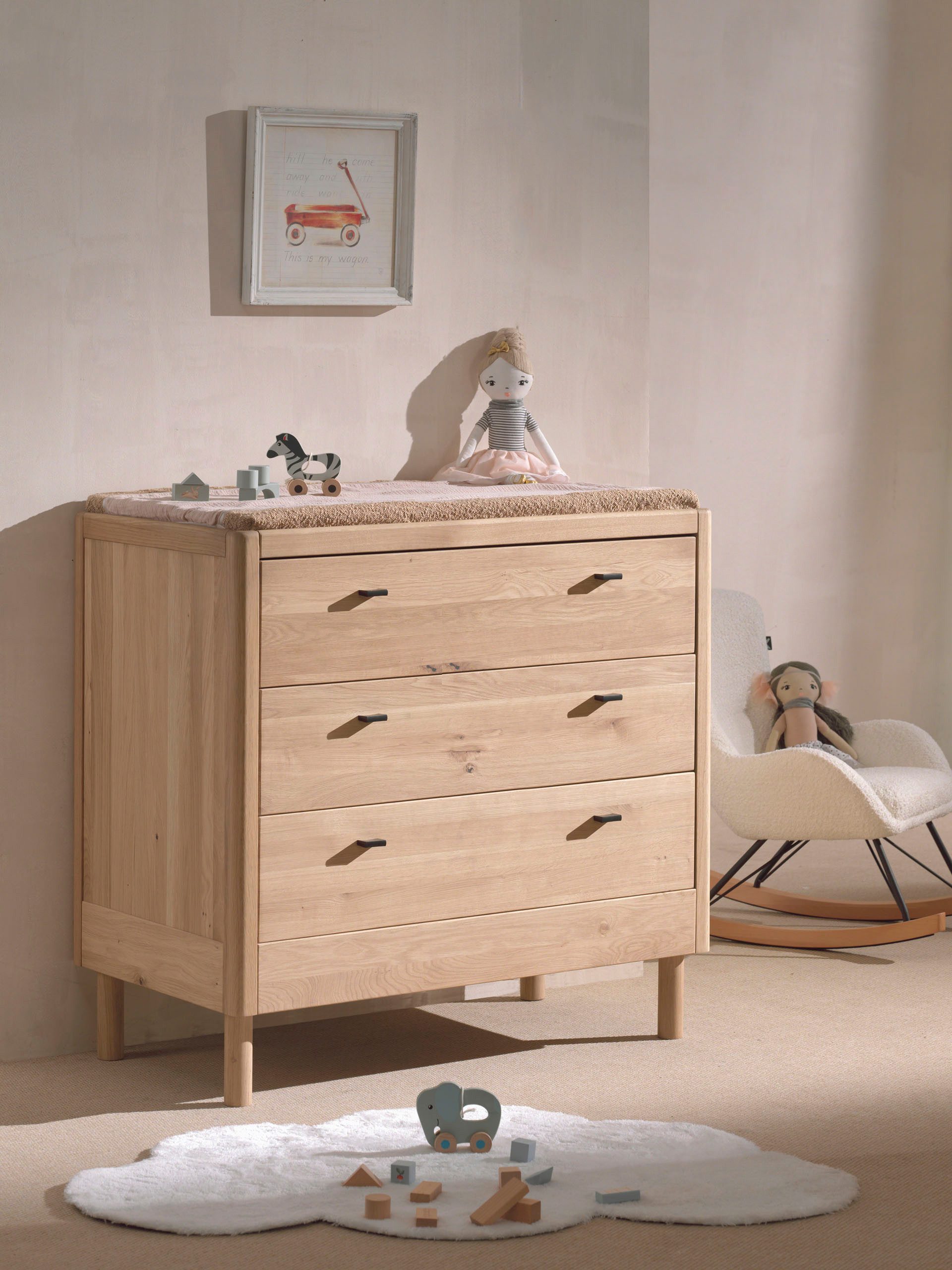 Home affaire wrap chest wrap dresser dresser made of solid oak natural oiled, timeless design, with 3 spacious drawers, stable and stable