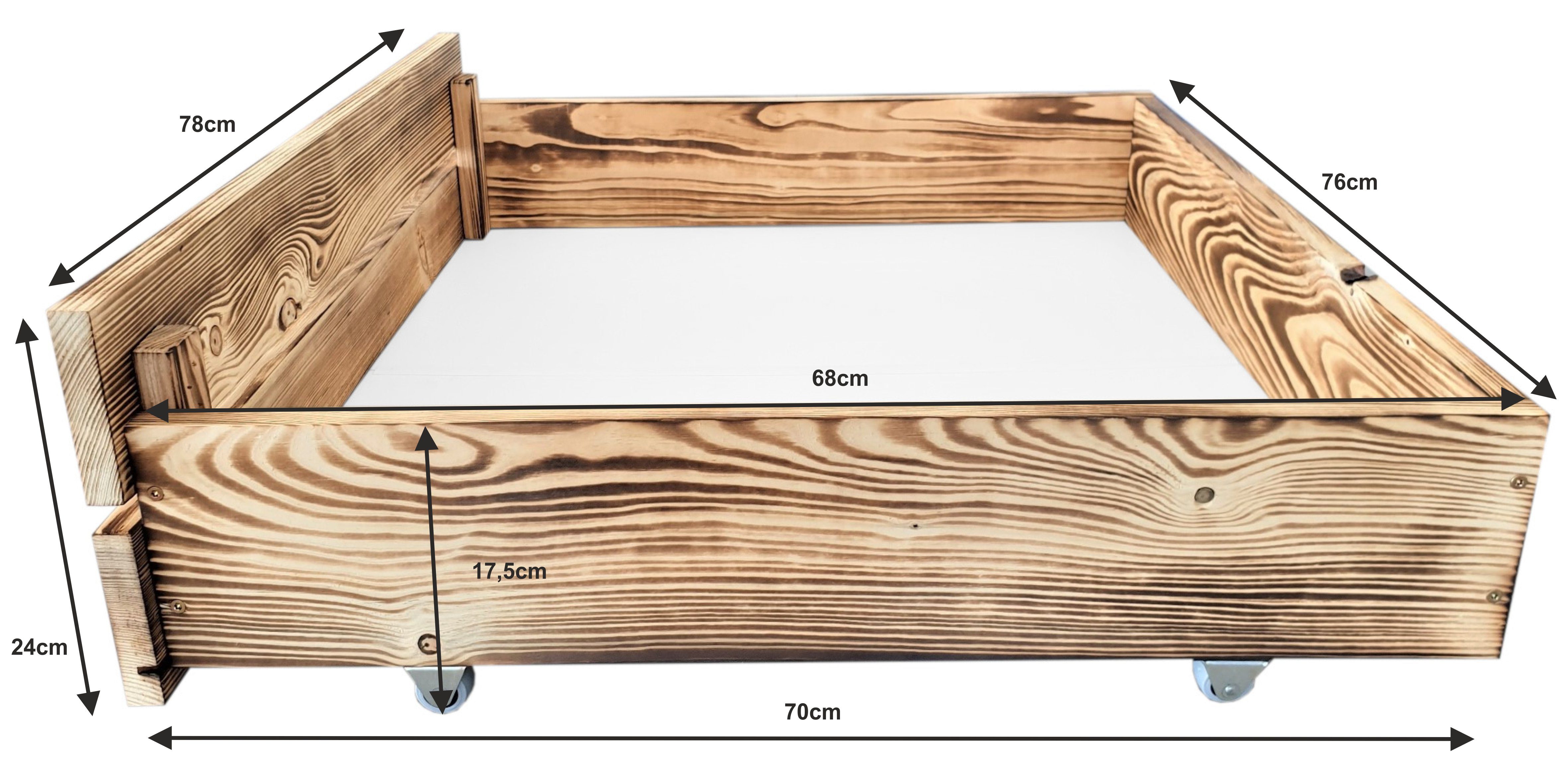 sunnypillow Palettenbett M2 aus Holz mit Kopfteil und 2 Bettkästen, 120 x 200 cm + Schubladen Geflammt – Bild 5 von 5