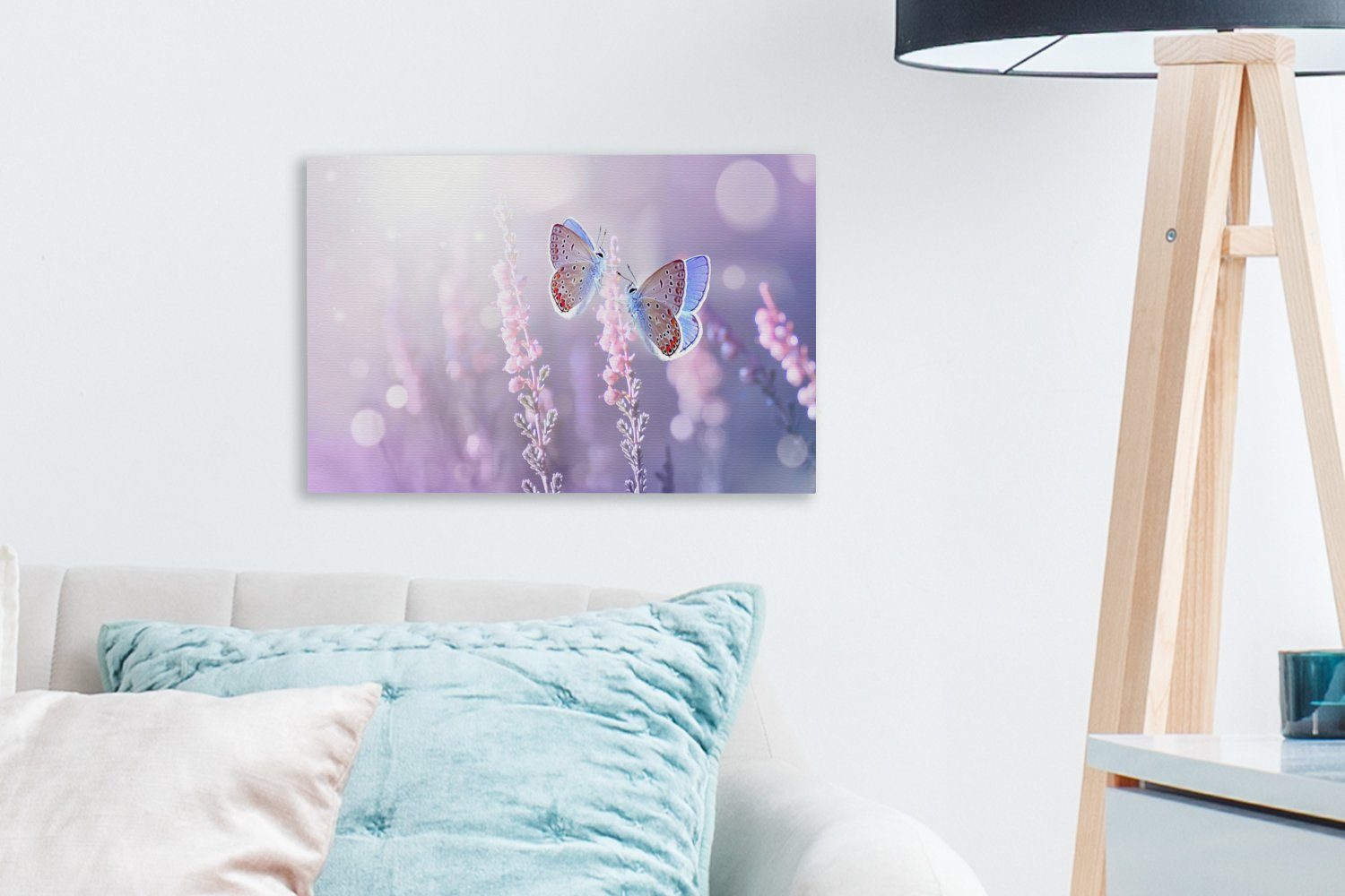 Lila, Blumen Wanddeko, Aufhängefertig, Leinwandbild cm OneMillionCanvasses® - - - (1 Leinwandbilder, Wandbild St), Lavendel Schmetterling 30x20