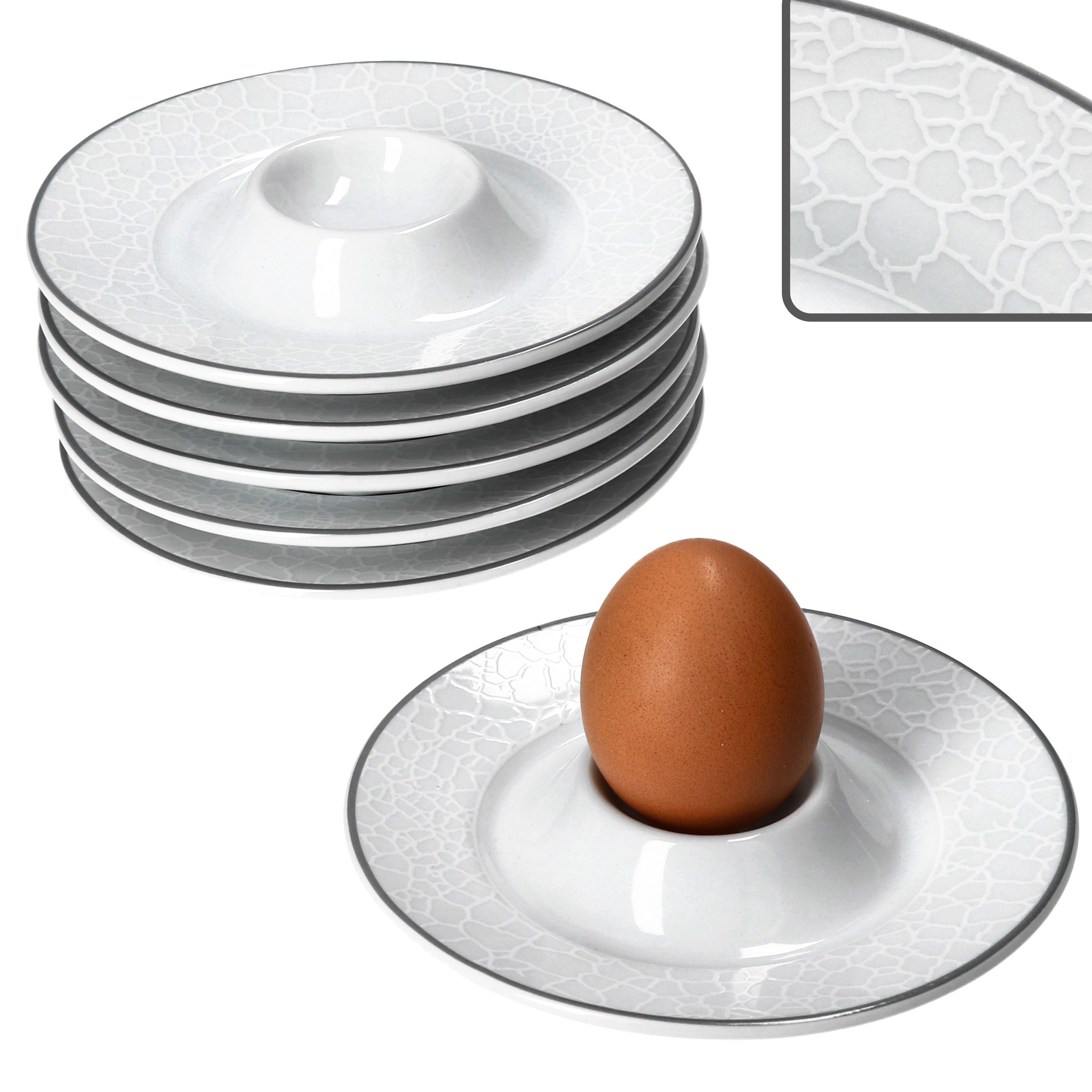 MamboCat Eierbecher MamboCat 6x Venedig Eierbecher mit Ablage weiß Frühstück Brunch Relief