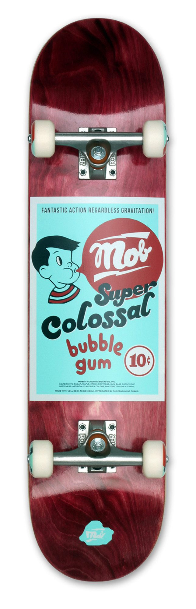 Mob Скейтборды Skateboard Bubble 7.75 - Komplettboard 31.75 x 7.75 Zoll (Holzboard aus 7 Schichten Ahornholz, 1-St., fertig montiert - Super Colossal Bubble Gum - Rot), Skateboard für Jugendliche, Erwachsene, Anfänger und Profis