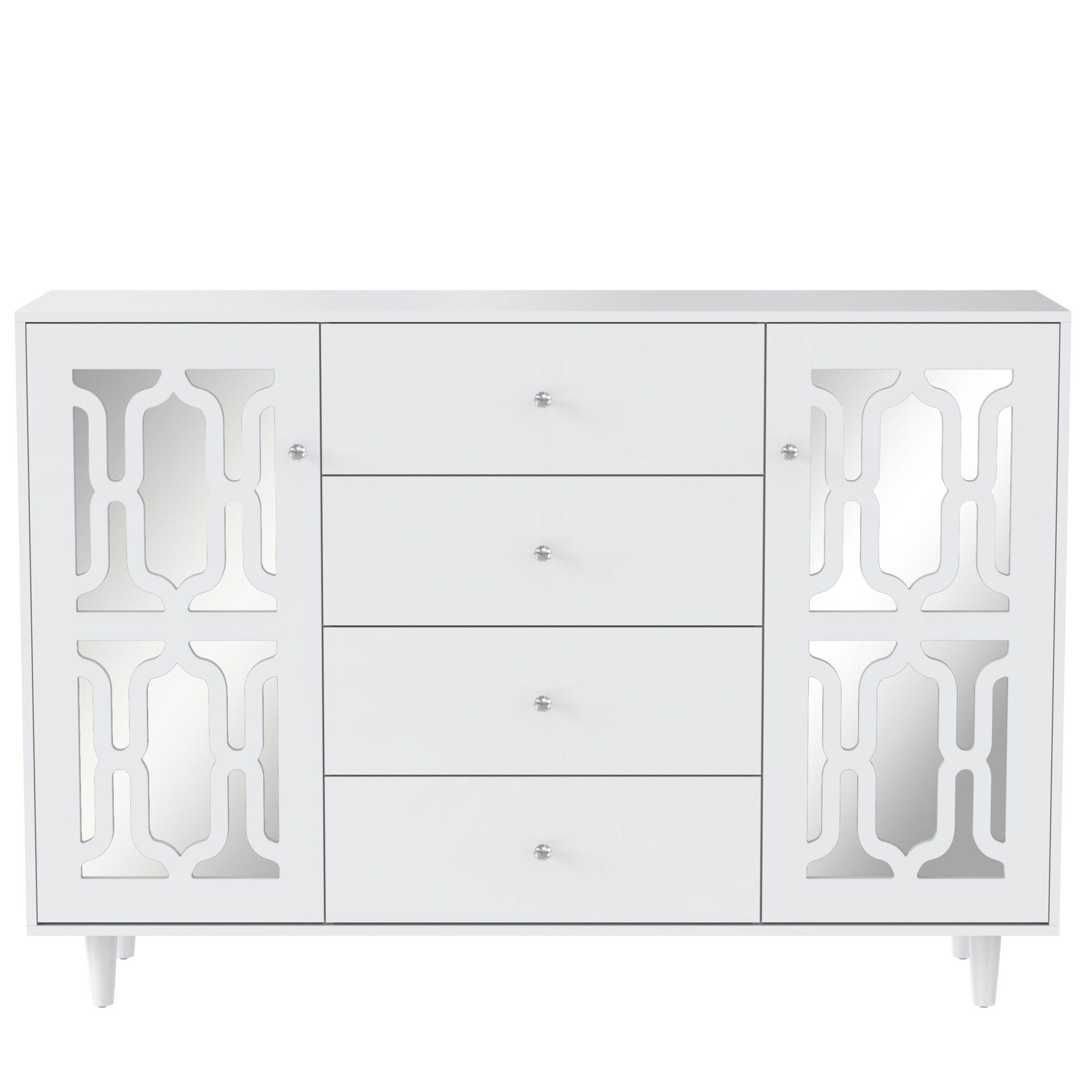 Merax Sideboard mit verspiegelten Glastüren und vier Schubladen, Kommode im günstig online kaufen