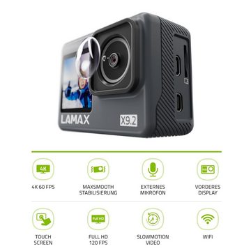 LAMAX X9.2, MAXsmooth Stabilisierung, bis 40 m Wasserdicht Action Cam (4K, 22 Zubehörteile, DISPLAY AUF DER VORDER- UND RÜCKSEITE, WI-FI-ÜBERTRAGUNG)