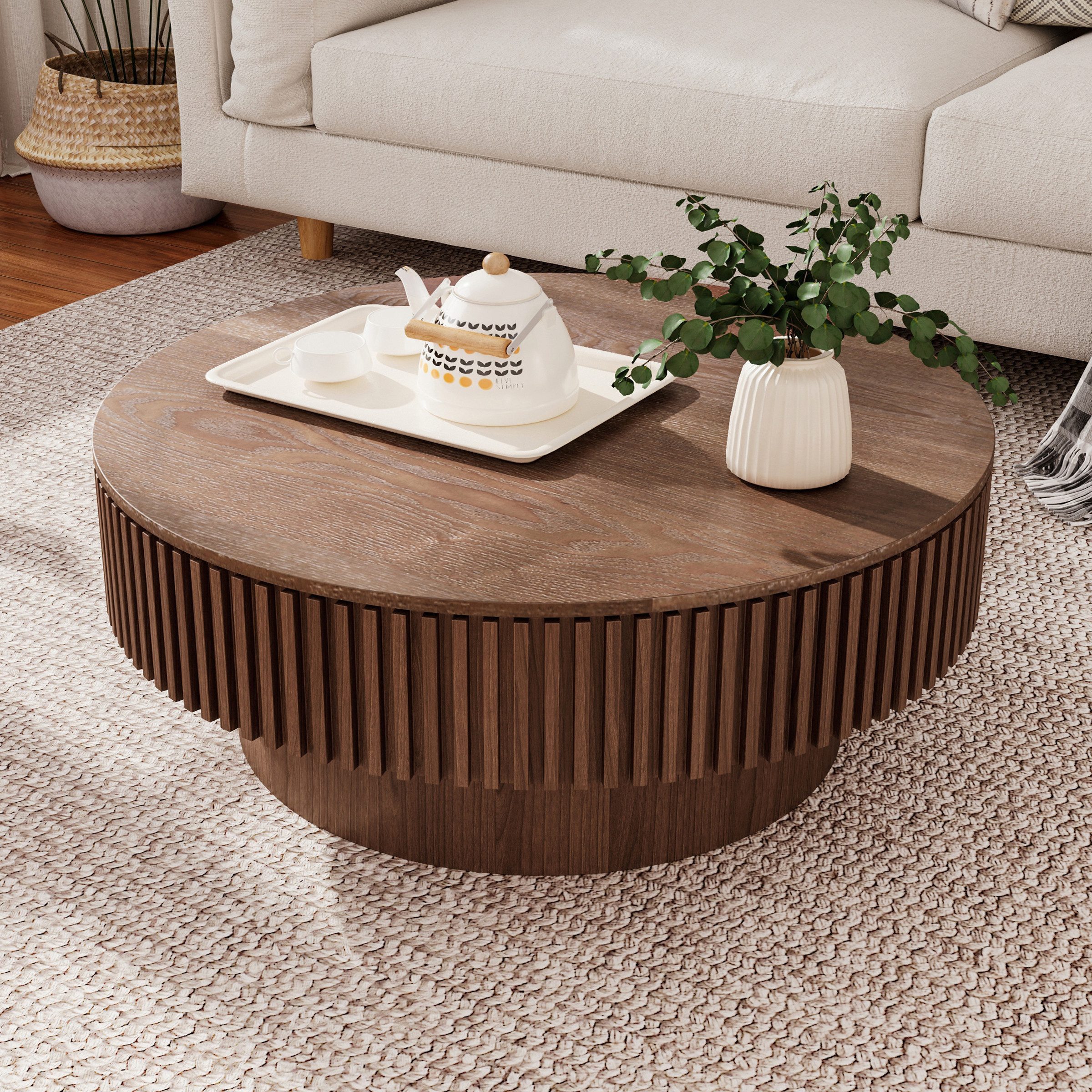Celya Couchtisch Akzent-Teetisch rund 75 cm (Mit verstecktem Stauraum unter der Tischplatte, einzigartige Pilzform), idealen Ergänzung für Wohnzimmer, Schlafzimmer oder Büro