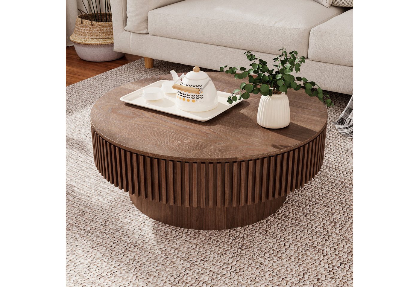 Celya Couchtisch Akzent-Teetisch rund 75 cm (Mit verstecktem Stauraum unter der Tischplatte, einzigartige Pilzform), idealen Ergänzung für Wohnzimmer, Schlafzimmer oder Büro