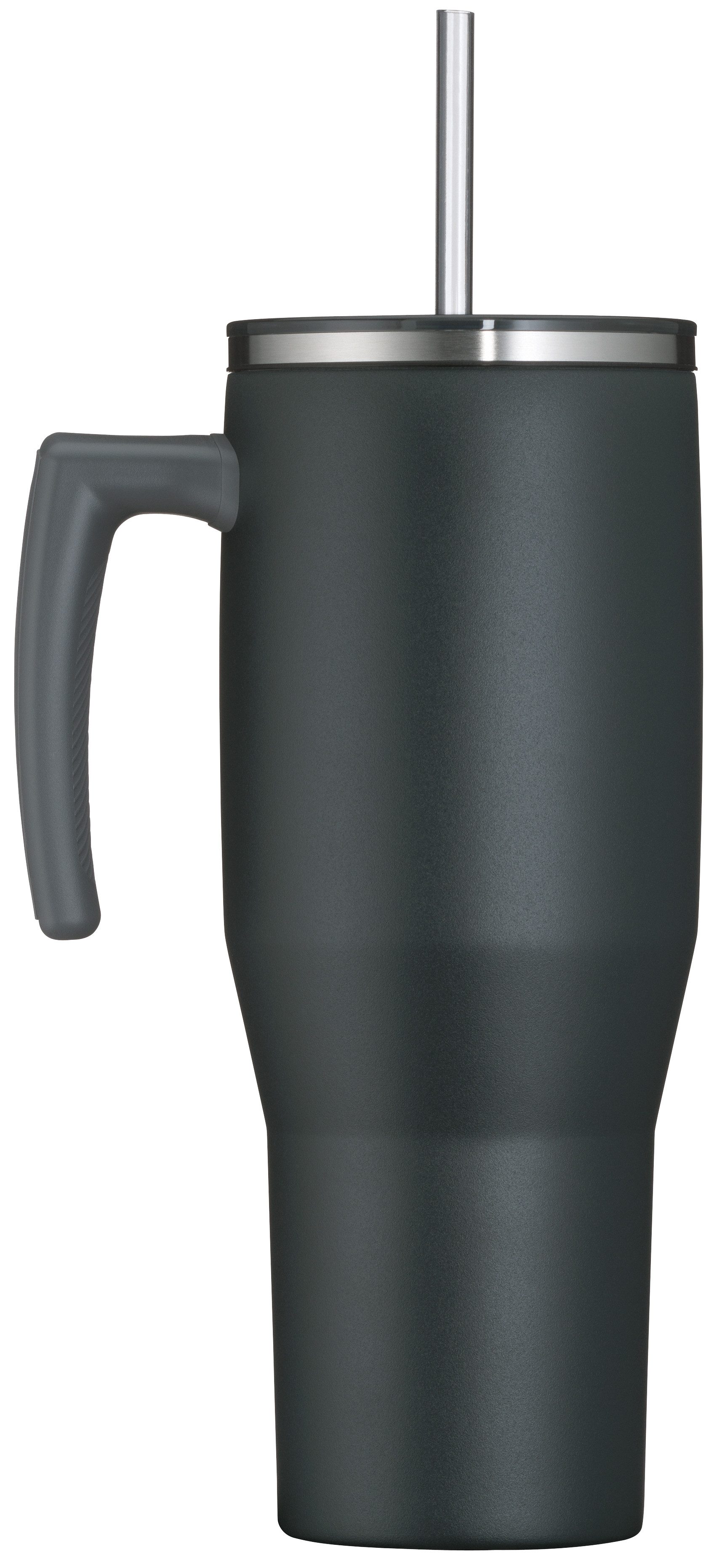 THERMOS Thermobecher REFRESHING SERIES ISOLIERTRINKBECHER mit Strohhalm, 1-tlg., Edelstahl, Kunststoff, Silikon, Titan, 1,10l, 6h heiß & 6h kalt, mit Griff