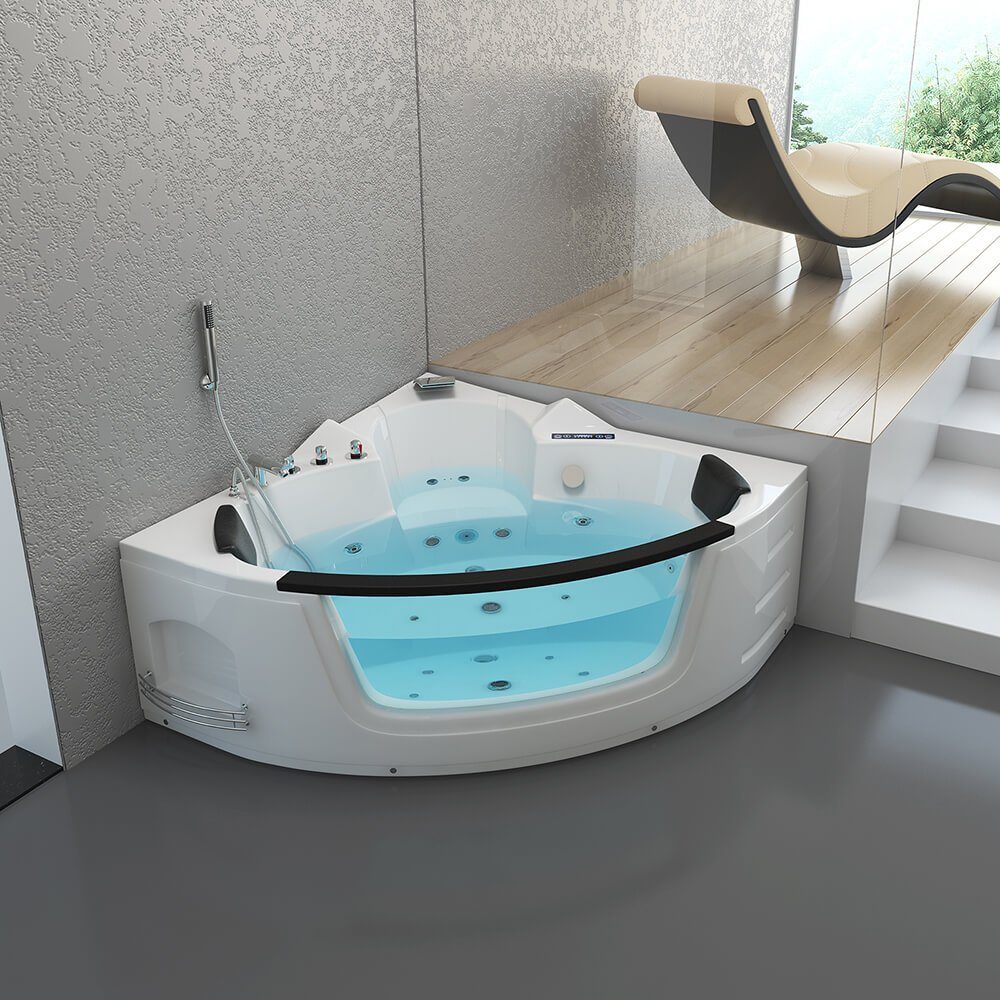 HOME DELUXE Whirlpool-Badewanne LAGUNA - L Kompakt 140 x 140 x 65 cm, inkl. Farblichttherapie, Armaturen, Radio, Eckbadewanne