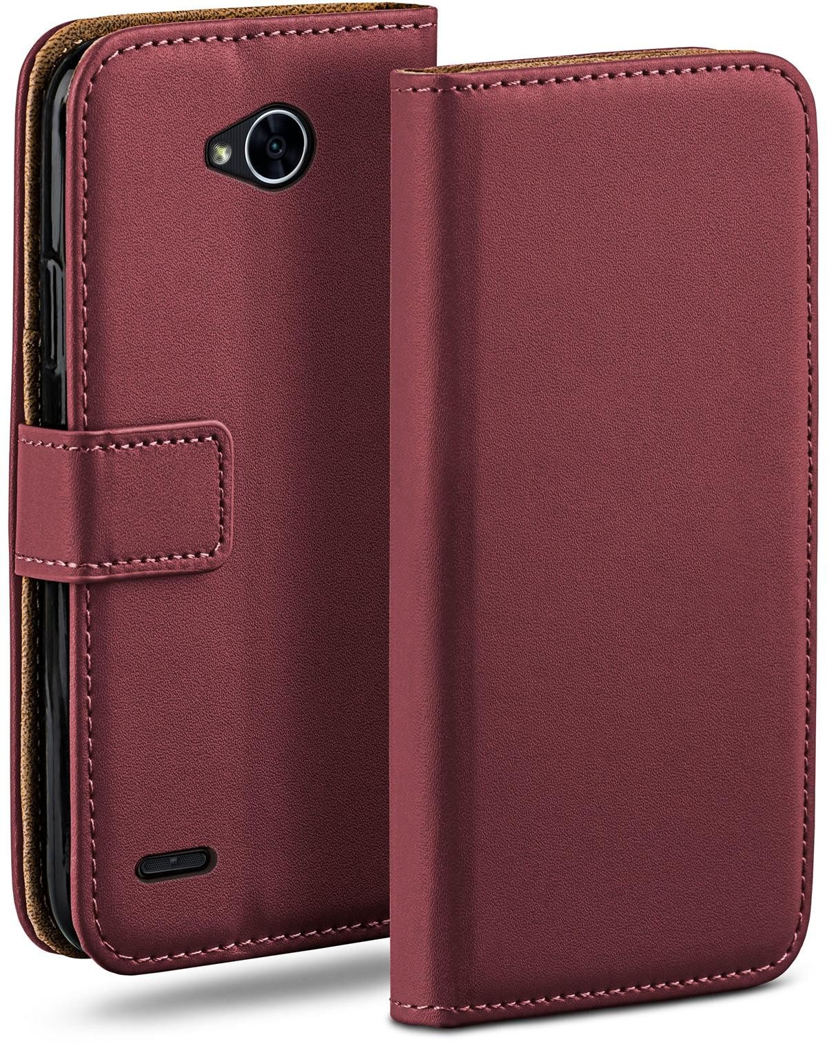 moex Handyhülle für LG X Power 2 Hülle Klappbar Book Case Weinrot 5,5 Zoll, Klapphülle Kartenfach Flip Cover Handytasche Leder Optik Schutzhülle