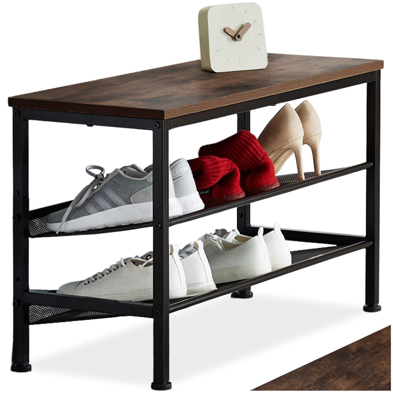 tectake Schuhregal Flurregal aus Holz und Stahl, 75,5 x 30,5 x 45,5 cm, Schuhablage mit Gitterablagen Derry 1-tlg., Ablage und 2 …