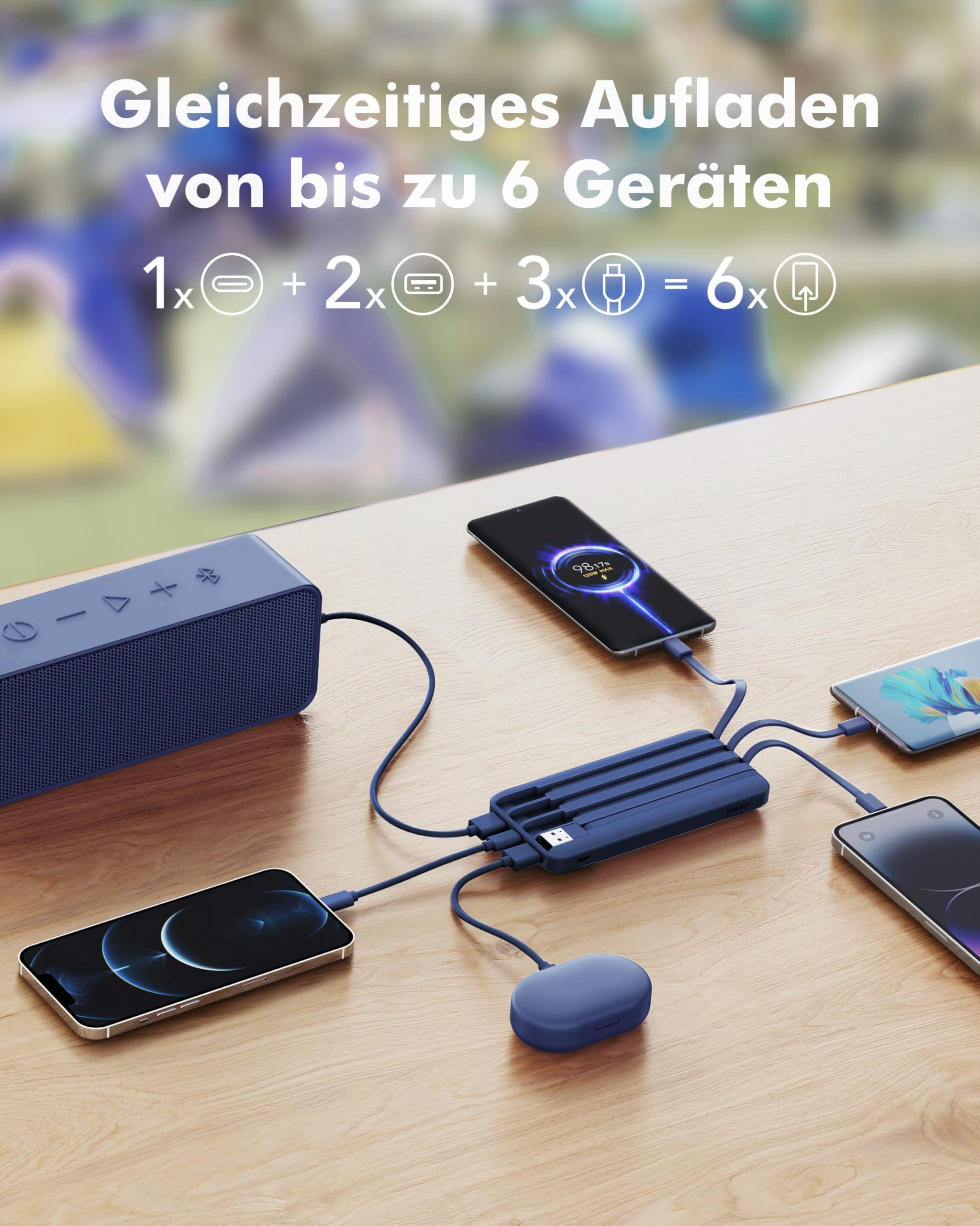 Charmast 20000mAh - 22,5W LED-Display USB C PD3.0 QC4.0 Externe Handyakkus Powerbank 20000 mAh (1 St), mit 4 Kabel & 6 Ausgängen Kompatibel mit iPhone, Samsung, Tablet