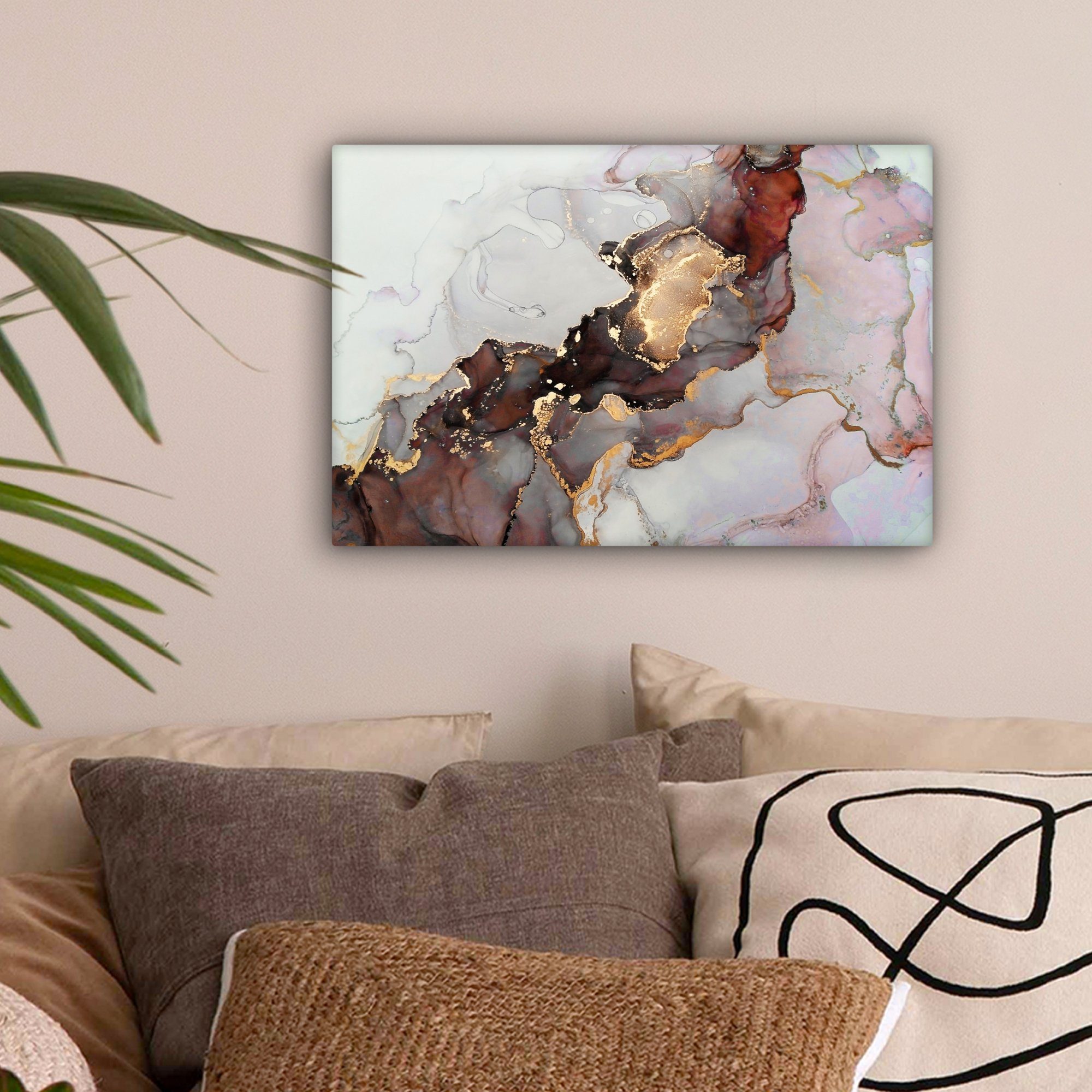 OneMillionCanvasses® Leinwandbild Rot - Marmor - Gold, Fotodruck (1 St), Le günstig online kaufen