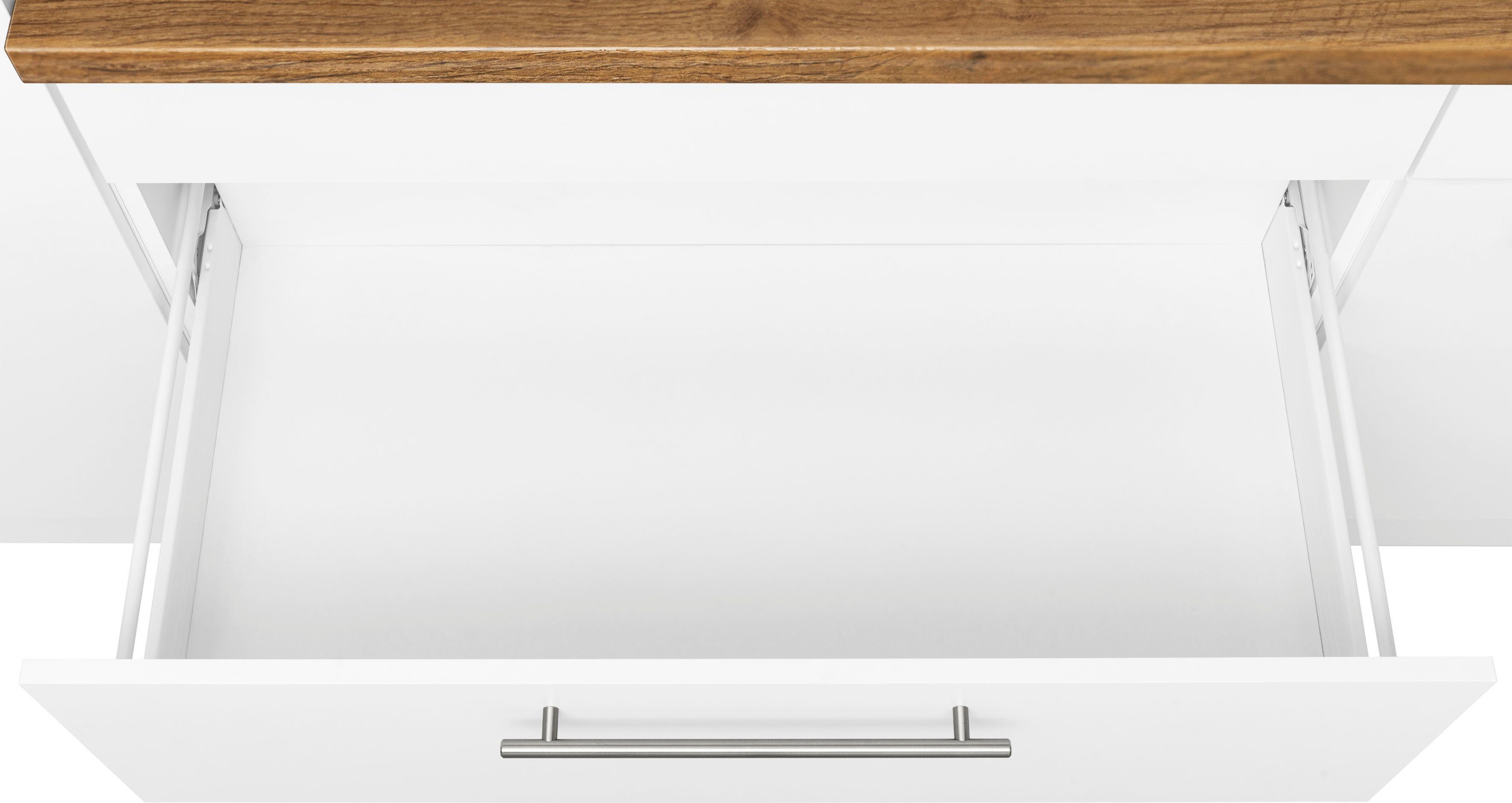 E-Geräten, wiho Winkelküche cm | Küchen Stellbreite x Unna, 260 weiß mit Weiß/Kastelleiche 220
