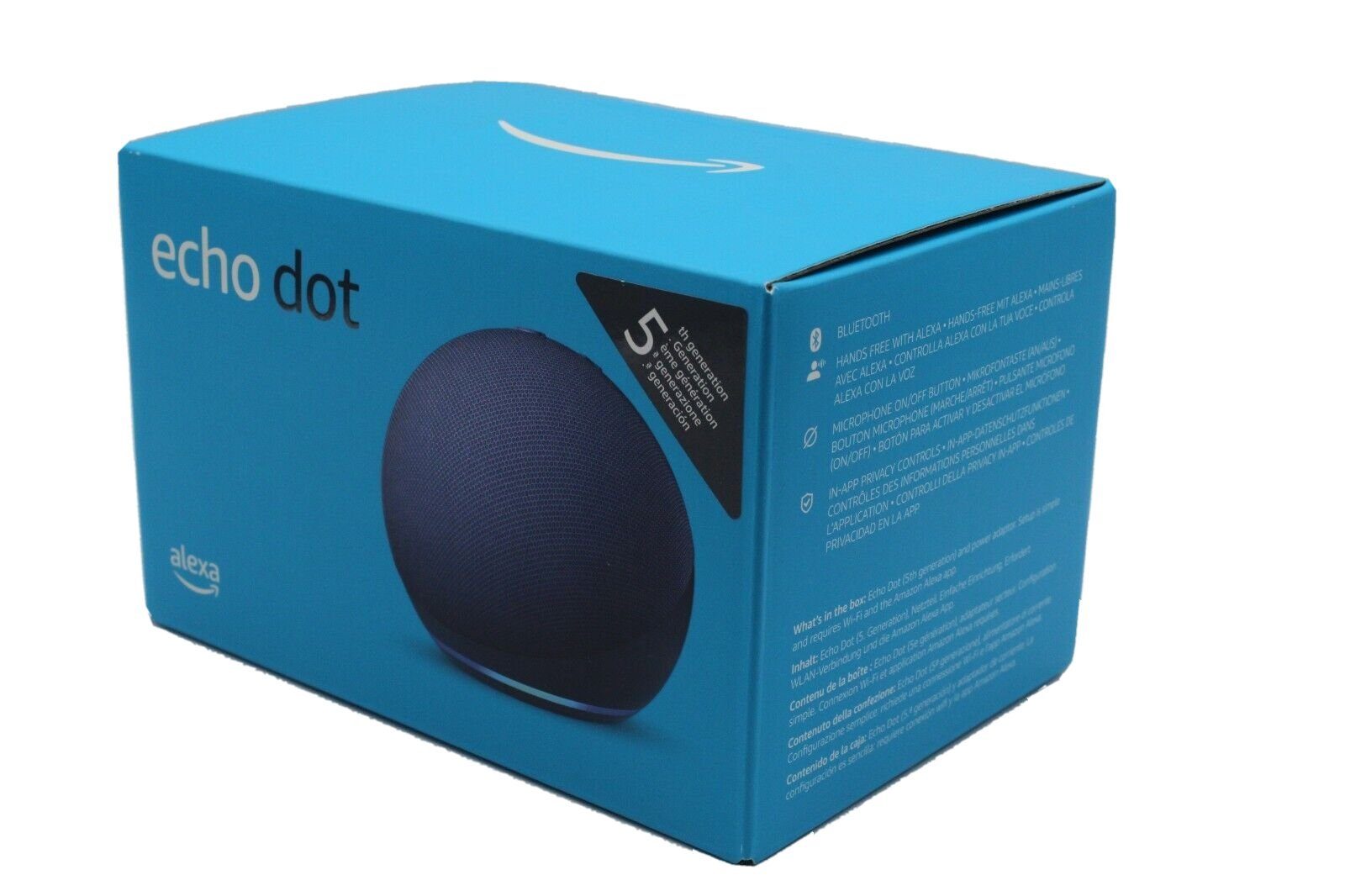 Echo (WLAN Alexa (WiFi), Sprachsteuerung, mit Lautsprecher 2022 Generation Bluetooth, Einfache Mikrofon-aus-Taste) 5. Installation, blau Speaker Smart Dot Amazon Smart