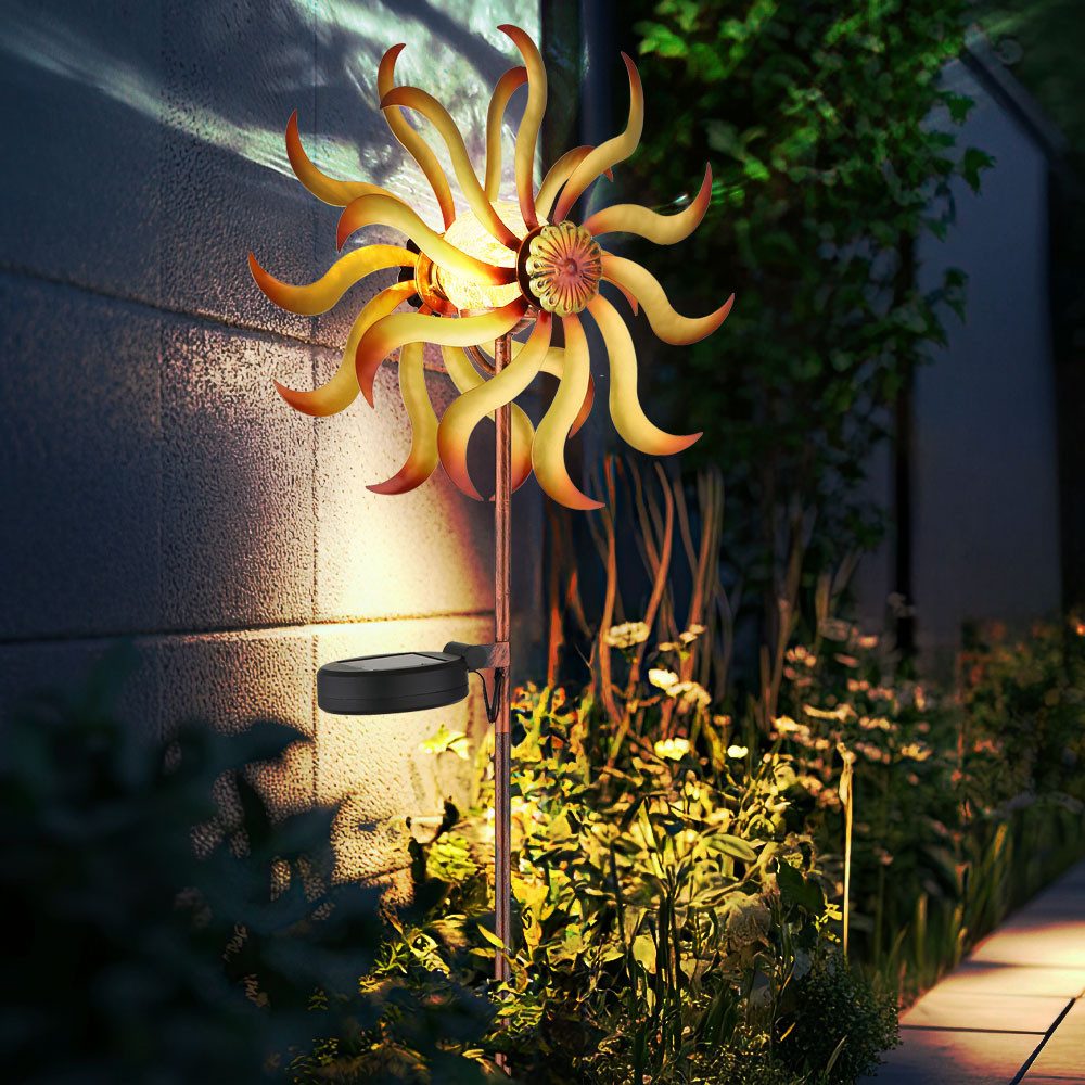 GLOBO LIGHTING LED Solarleuchte, LED-Leuchtmittel fest verbaut, Warmweiß, Solarlampe Außenleuchte Windrad LED Gartenlampe Dekolampe gold H 92 cm