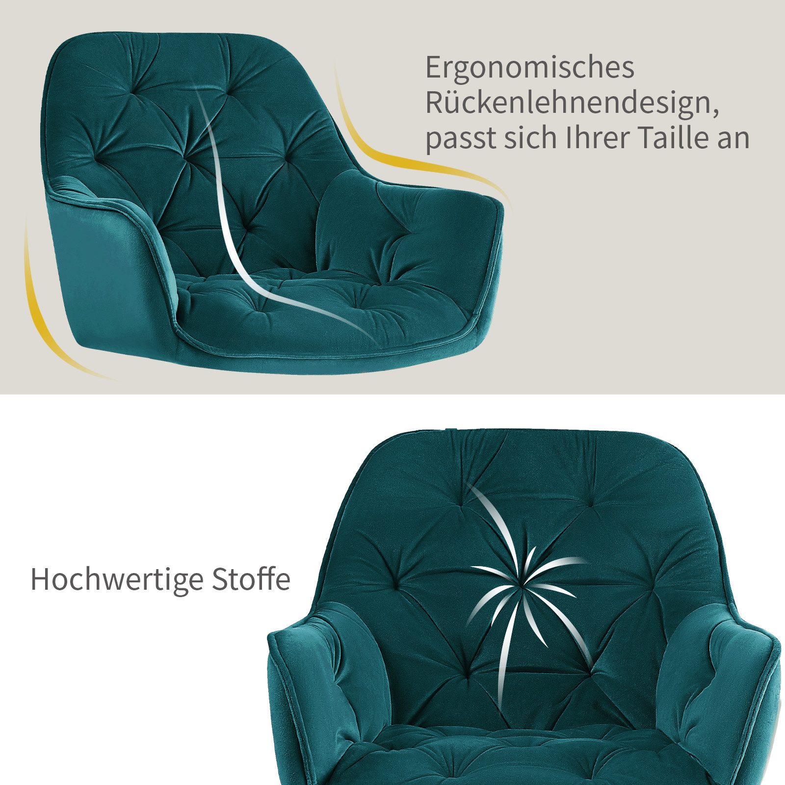 JYMTOM Esszimmerstuhl mit dickem Samtstoff gepolsterter Sitz, Armlehnen und Rückenlehne (2 St), als Tee-/Lese-Eckstuhl oder als Schreibtischstuhl – Bild 5 von 5