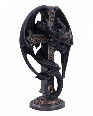 Horror-Shop Dekofigur Gothic Kerzenständer mit Drache & kreuz 24,5 cm