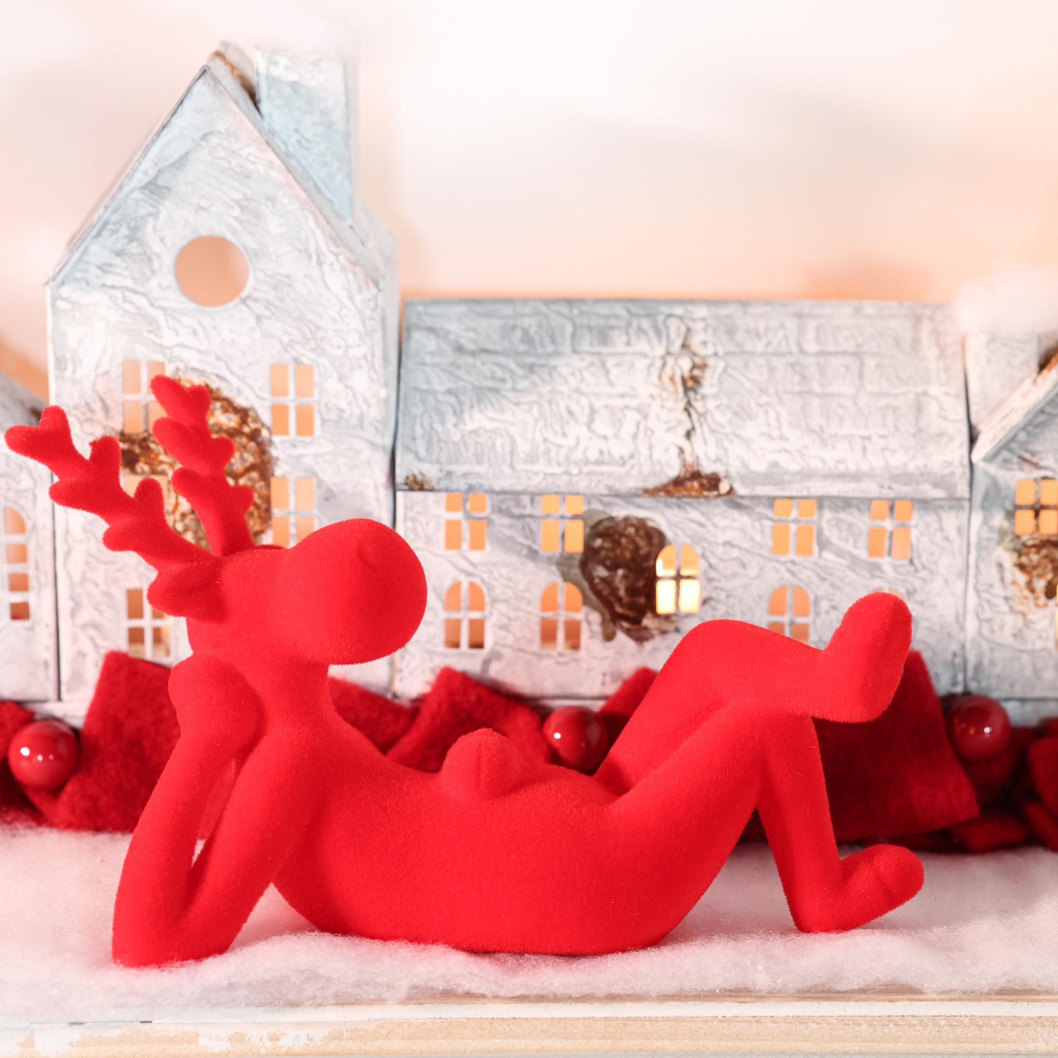Florists Products Weihnachtsmann Elegante Rentier Dekofigur liegend für stilvolle, 2 Stück
