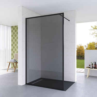 AQUABATOS Walk-in-Dusche Duschabtrennung Walk in Dusche Duschwand schwarz Grauglas Duschkabine, 8 mm Einscheibensicherheitsglas, Nanobeschichtung, Großer Eingang, mit Verstellbereich, Vollrahmen