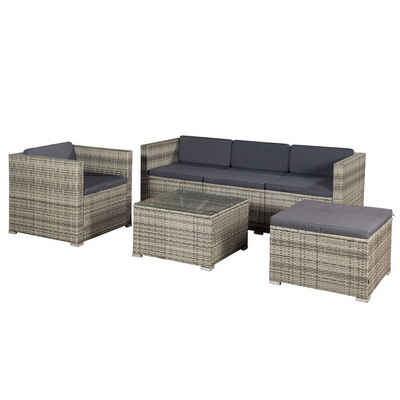 Juskys Gartenlounge-Set Punta Cana, (Set, Sitzgruppe), 1 Tisch, 1 Ecksofa, 1 Sessel und 1 Hocker