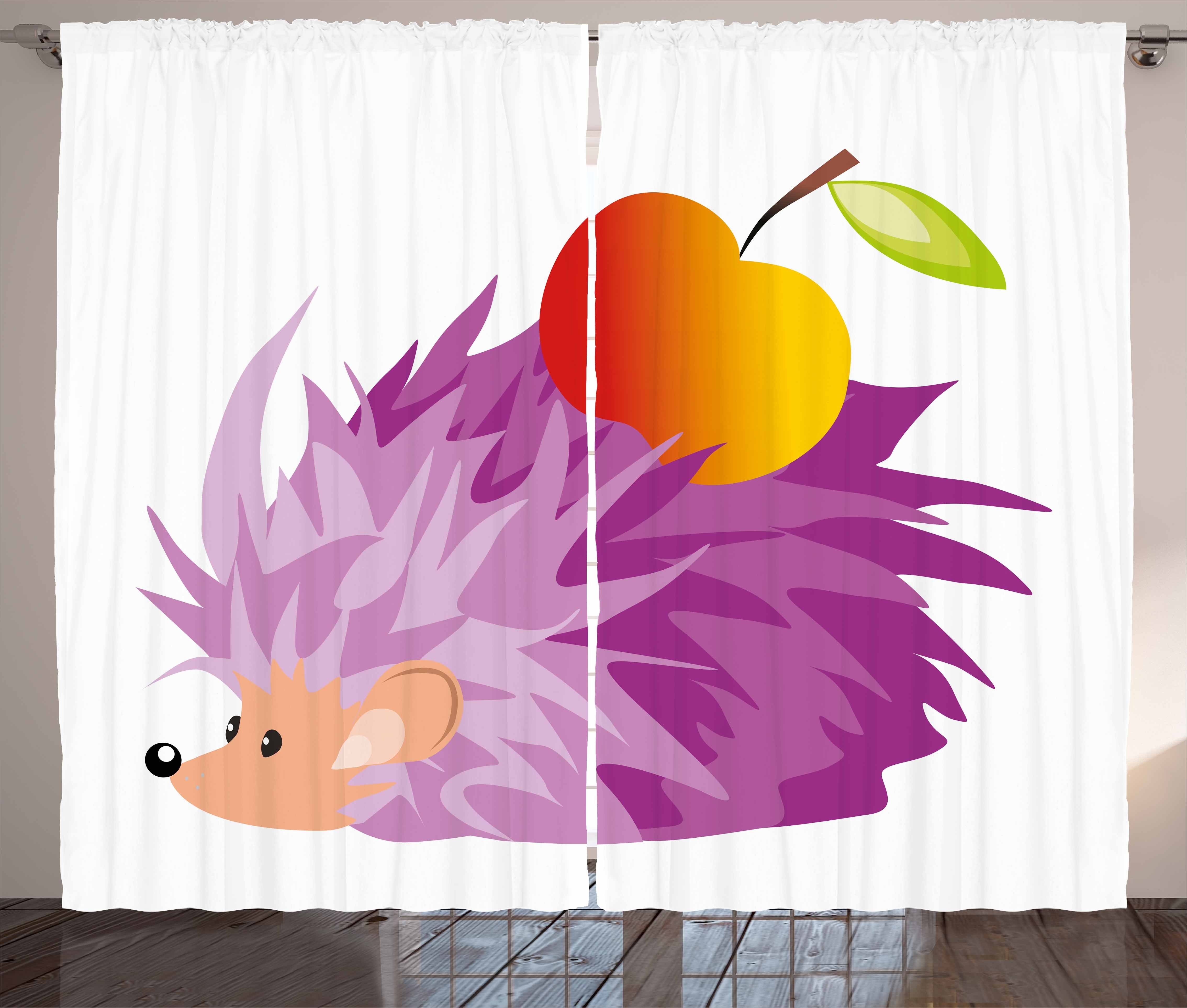Gardine Schlafzimmer Kräuselband Vorhang mit Abakuhaus, Haken, Schlaufen Igel und Apfel Abstrakt Tier