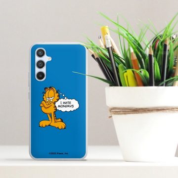 DeinDesign Handyhülle Garfield Katze Spruch Garfield I Hate Mondays Blue, Samsung Galaxy A54 5G Silikon Hülle Bumper Case Handy Schutzhülle