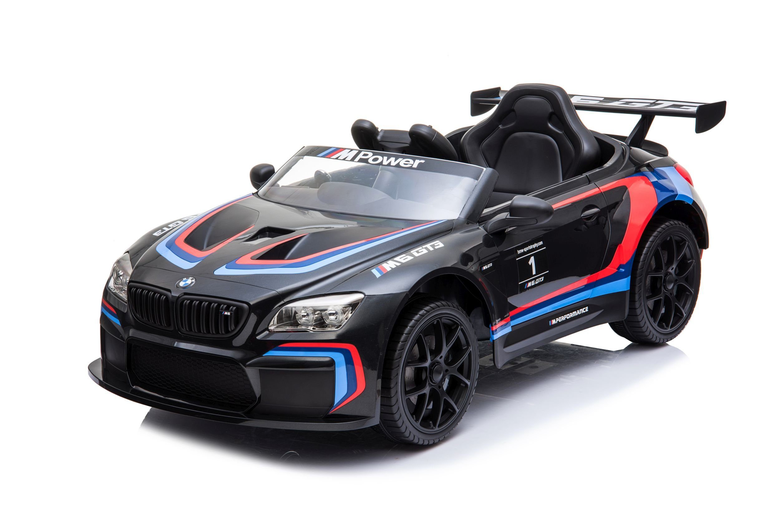 Toys Store Elektro-Kinderauto Kinder Elektroauto BMW M6 Sport Gt3 Auto Bluetooth Eva Leder Sitz, Belastbarkeit 35 kg, AUX-/USB-Anschluss, MP3 Hupe und Motorsound am Lenkrad, Fernsteuerung