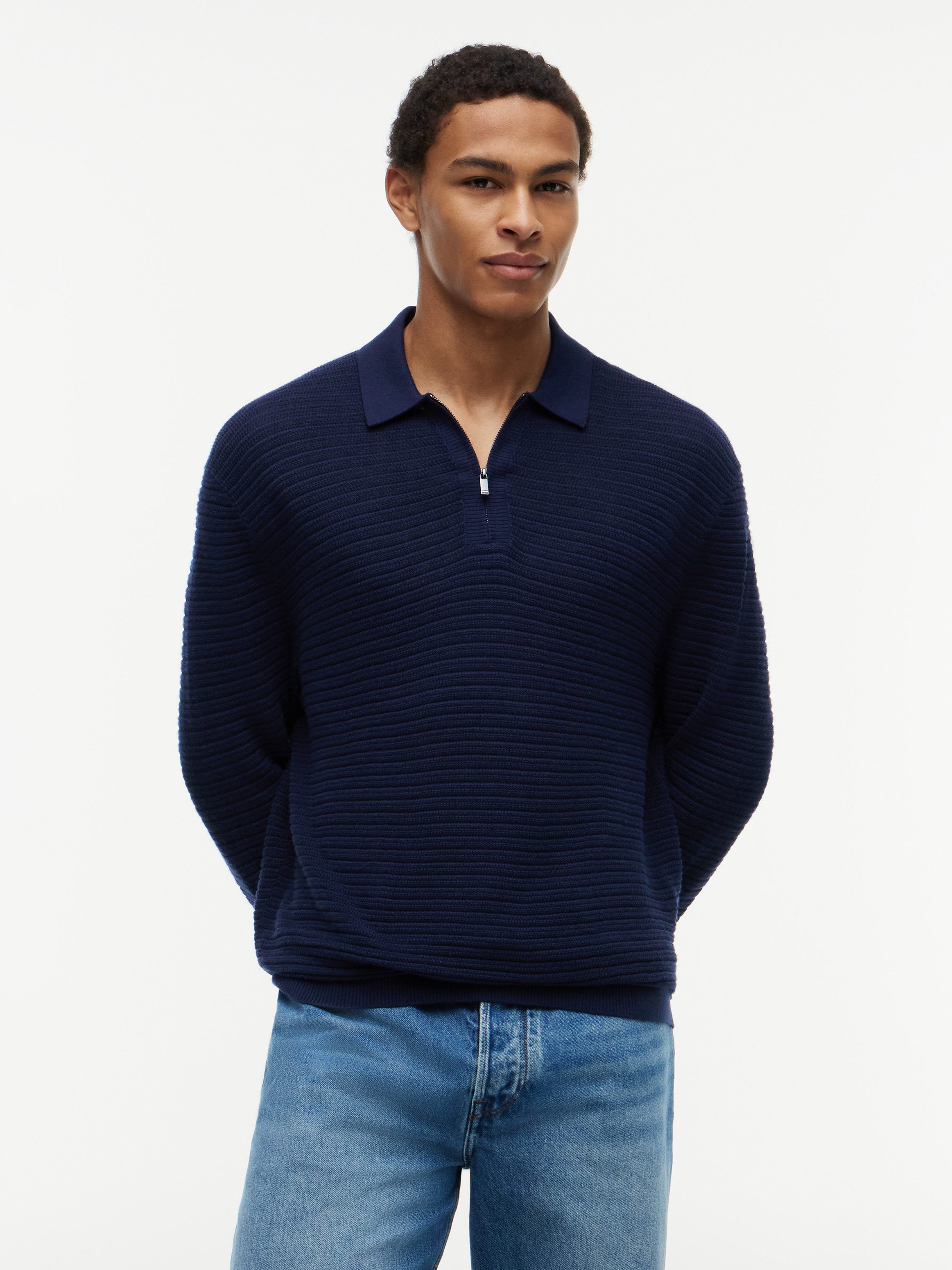 Tommy Hilfiger Polokragenpullover Dress Casual Premium Line Zipper Premium Qualität mit Seide und Kaschmir - soft, atmungsaktiv