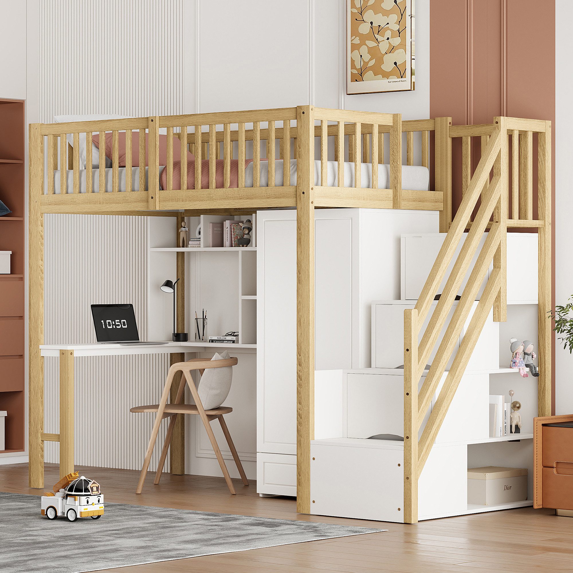 Flieks Hochbett Etagenbett 90x200cm mit Kleiderschrank, günstig online kaufen