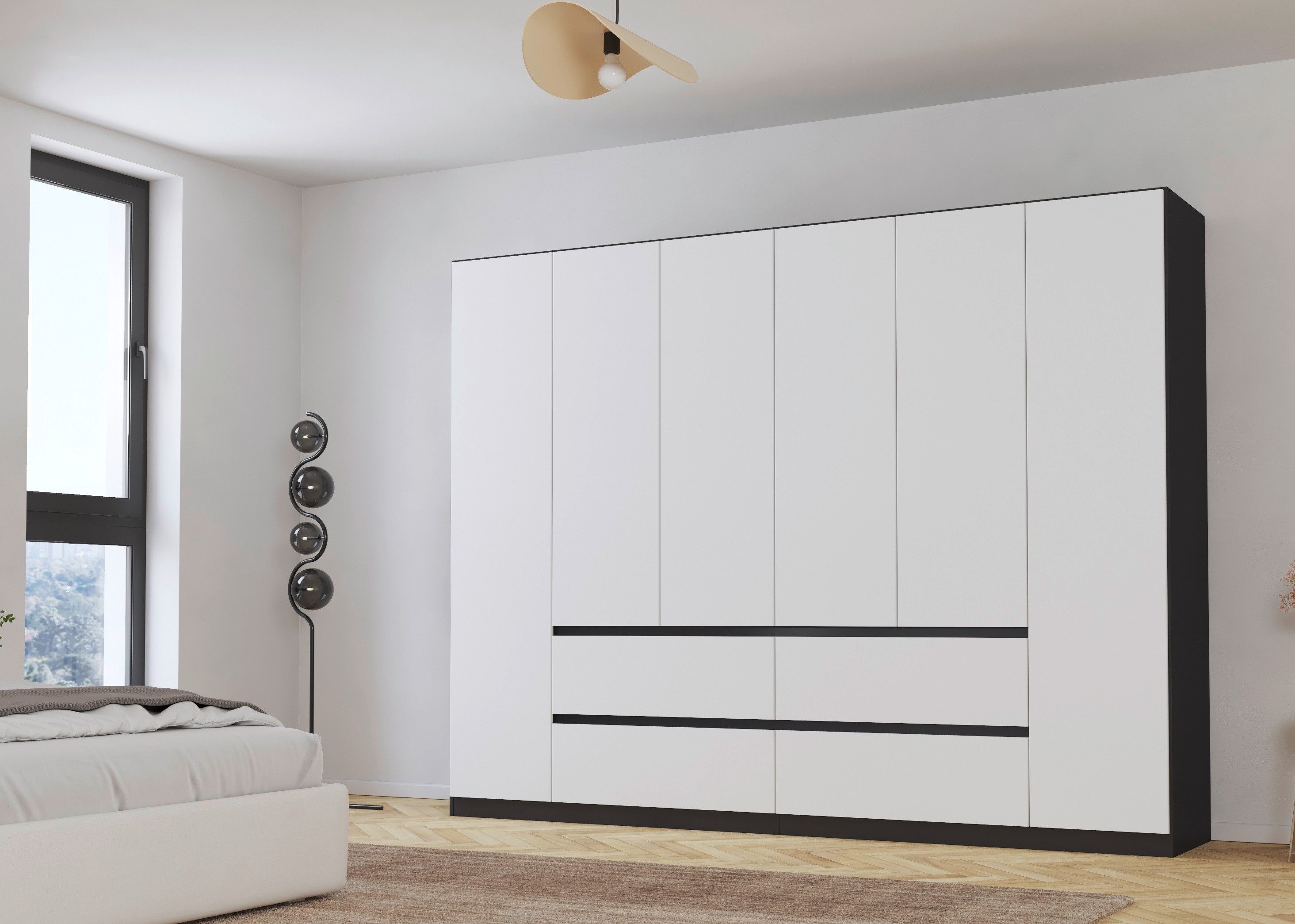 rauch Drehtürenschrank Mehrzweckschrank Aktenschrank Mietswohnung Garderobe MAINZ 271cm breit (3 verschiedene Ausstattungen BASIC/CLASSIC/PREMIUM (inkl. SOFT-CLOSE) grifflose Front, Außentüren mit Push-to-Open Funktion MADE IN GERMANY