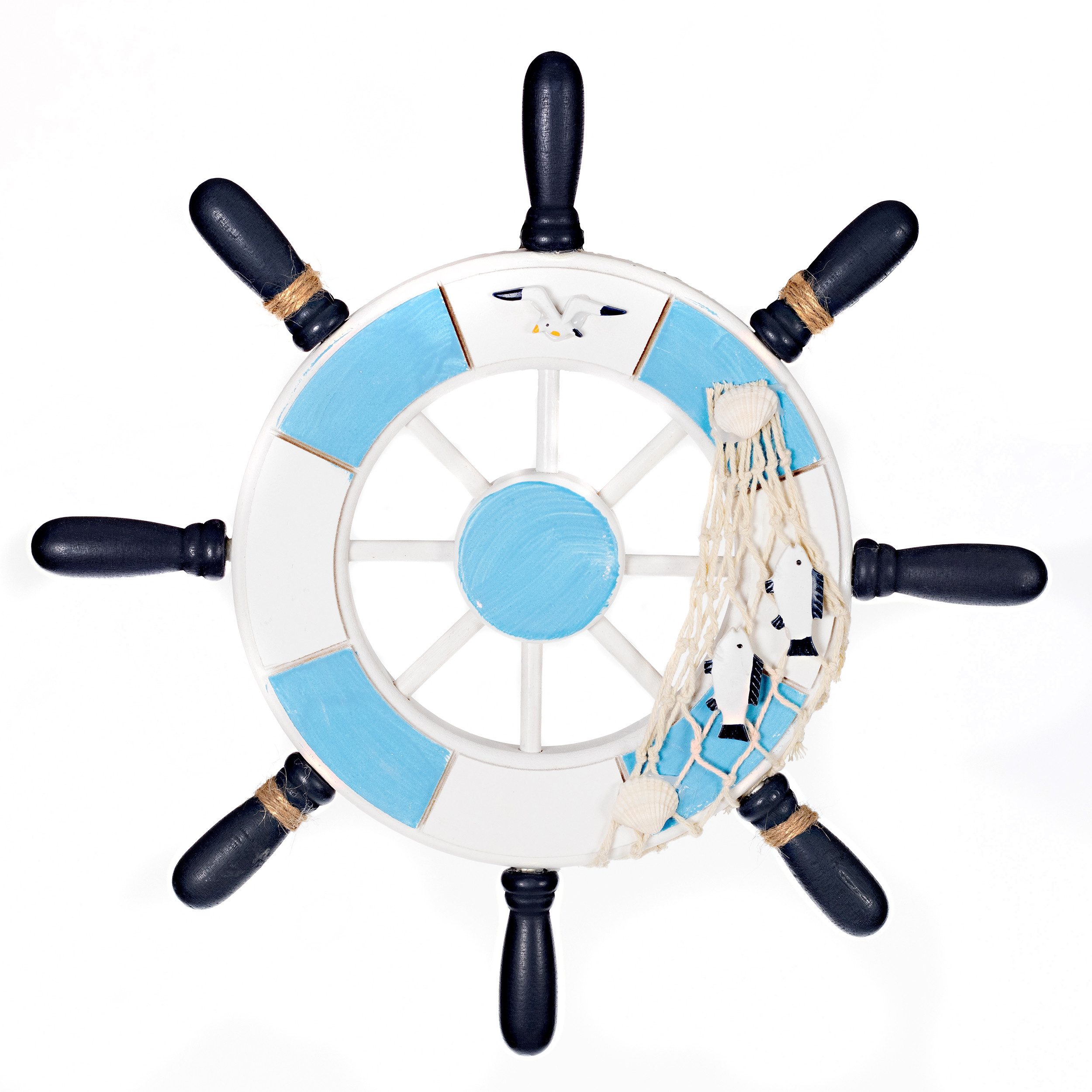 Dekoobjekt Dekoratives Steuerrad4 aus Holz mit Nautik Optik Schiffsrad 33cm Möwen