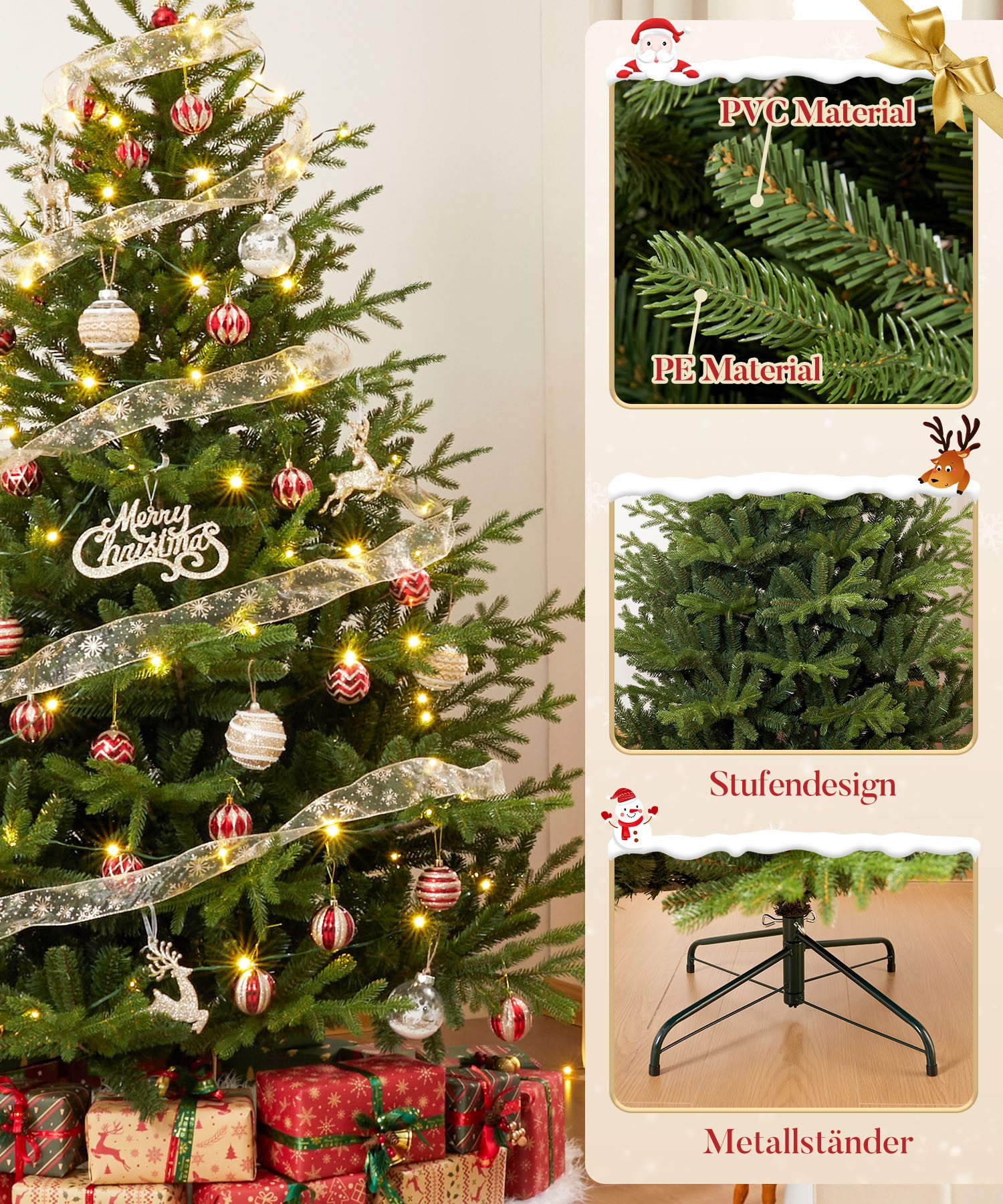 Yorbay Künstlicher Weihnachtsbaum Tannenbaum Weihnachstbaum aus PE, PVC 150/180/ 210 cm, Weihnachtsbaum Christbaum, mit Ständer für Weihnachten-Dekoration