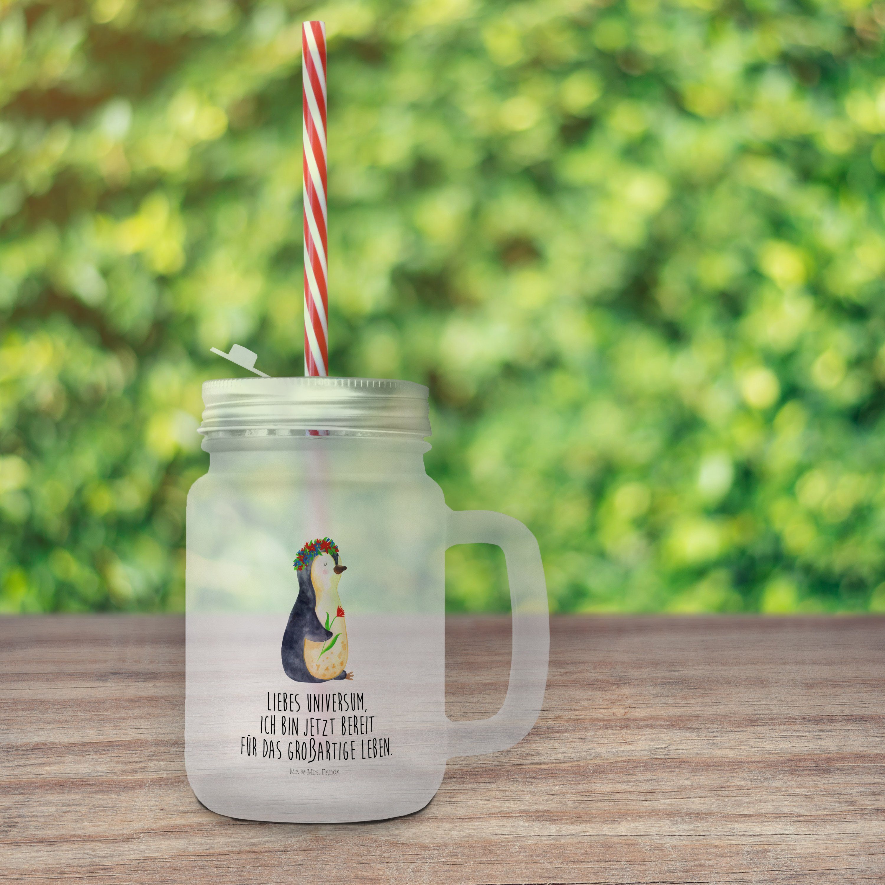 Mr. & Mrs. Blumenkranz Geschenk, Transparent - Lebensziele, Liebeskumm, Pinguin Premium Glas - Panda Glas