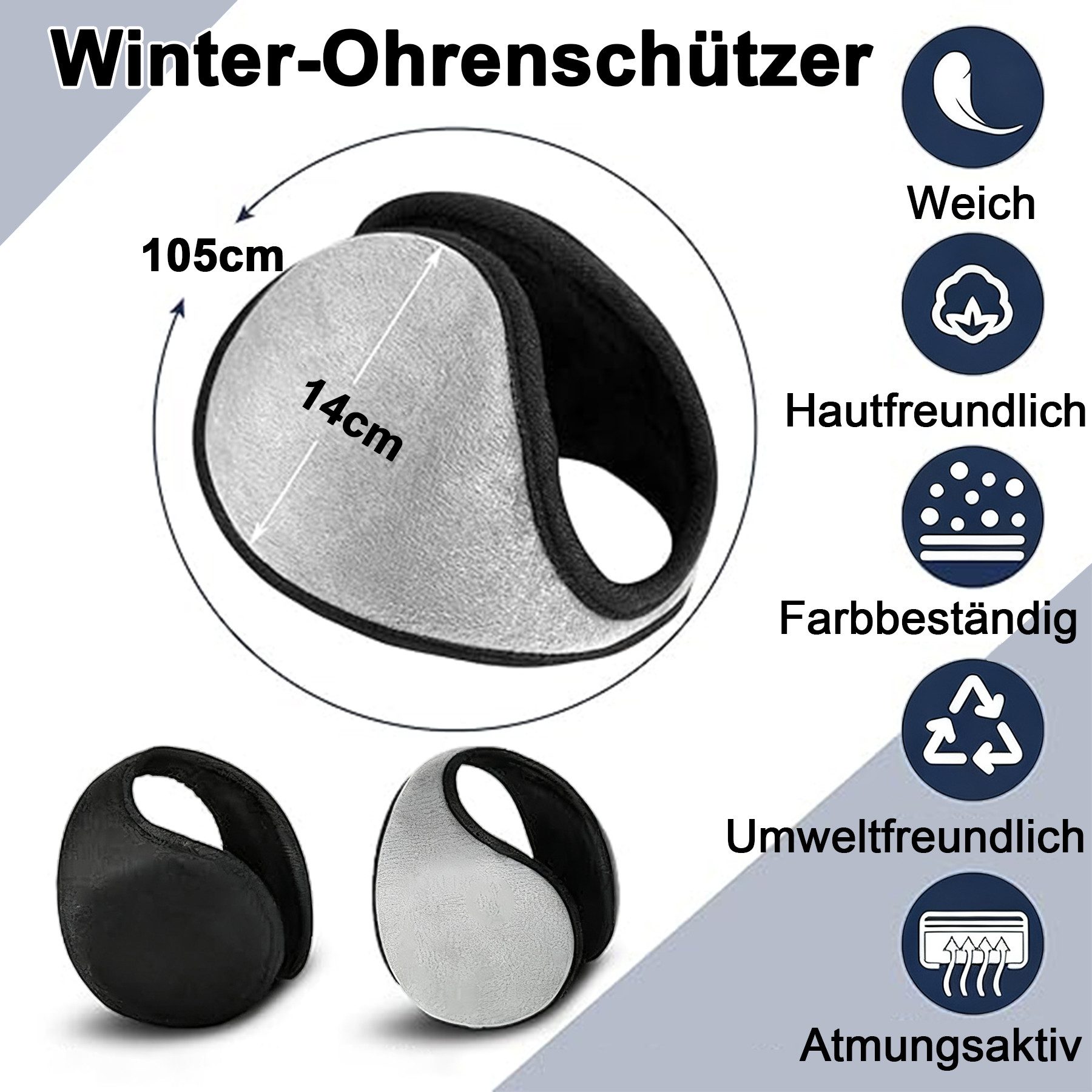 Mutig Ohrenwärmer 2 Stück Ohrenwärmer, Faltbare Plüsch Ohrenschützer für Herren & Damen (Winter Ohrenschützer, Wärmend & Kälteschutz, Ohrenmuscheln für Skifahre – Bild 2 von 5