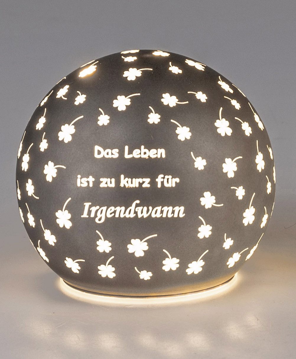 formano LED Dekolicht Kugel grau 10cm 12cm - Leben ist zu kurz für irgendwann - Glücksklee, LED fest integriert