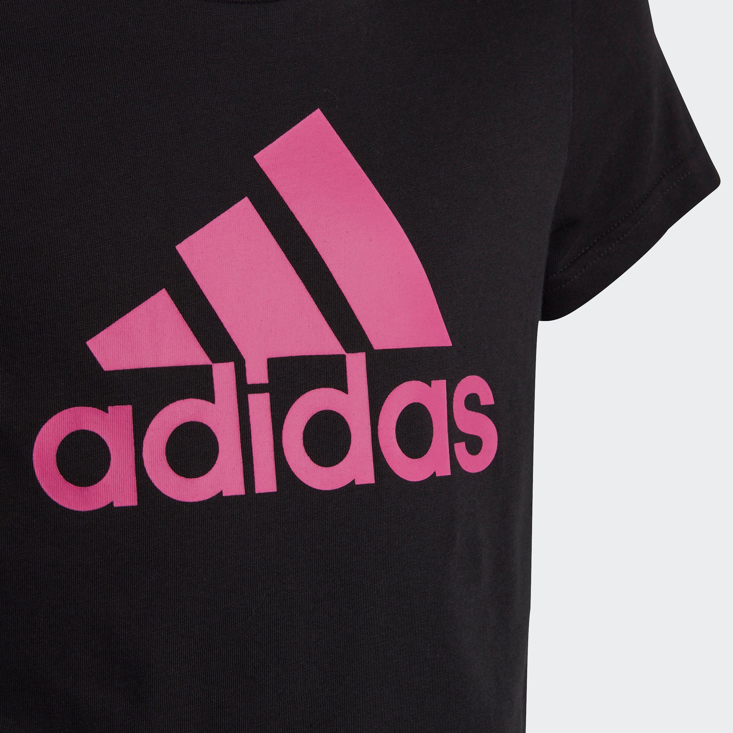 adidas Sportswear T-Shirt ESSENTIALS Black BIG LOGO Fuchsia Lucid Semi COTTON 