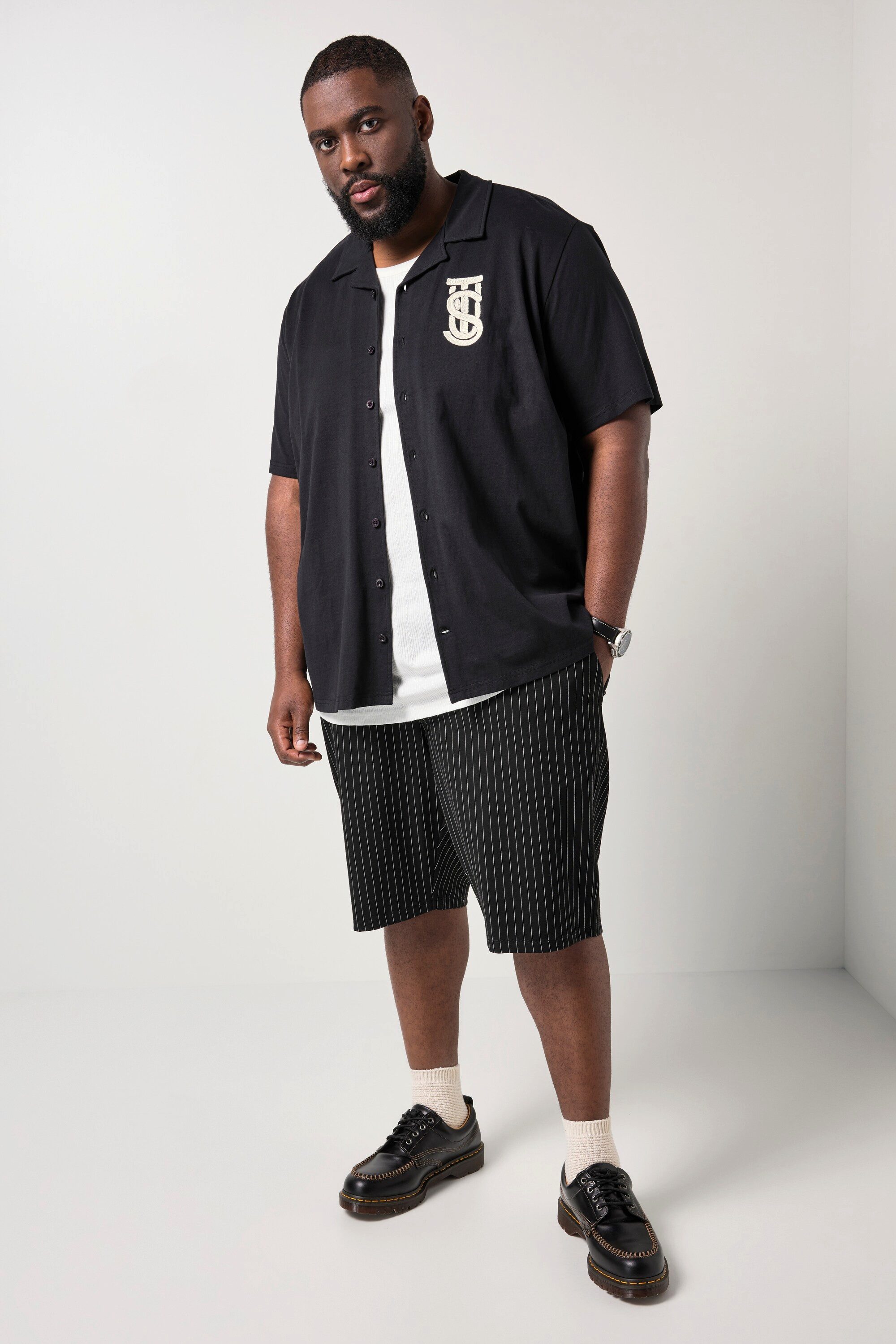 STHUGE Kurzarmhemd Jerseyhemd Halbarm Cuba Kragen kastiger Fit